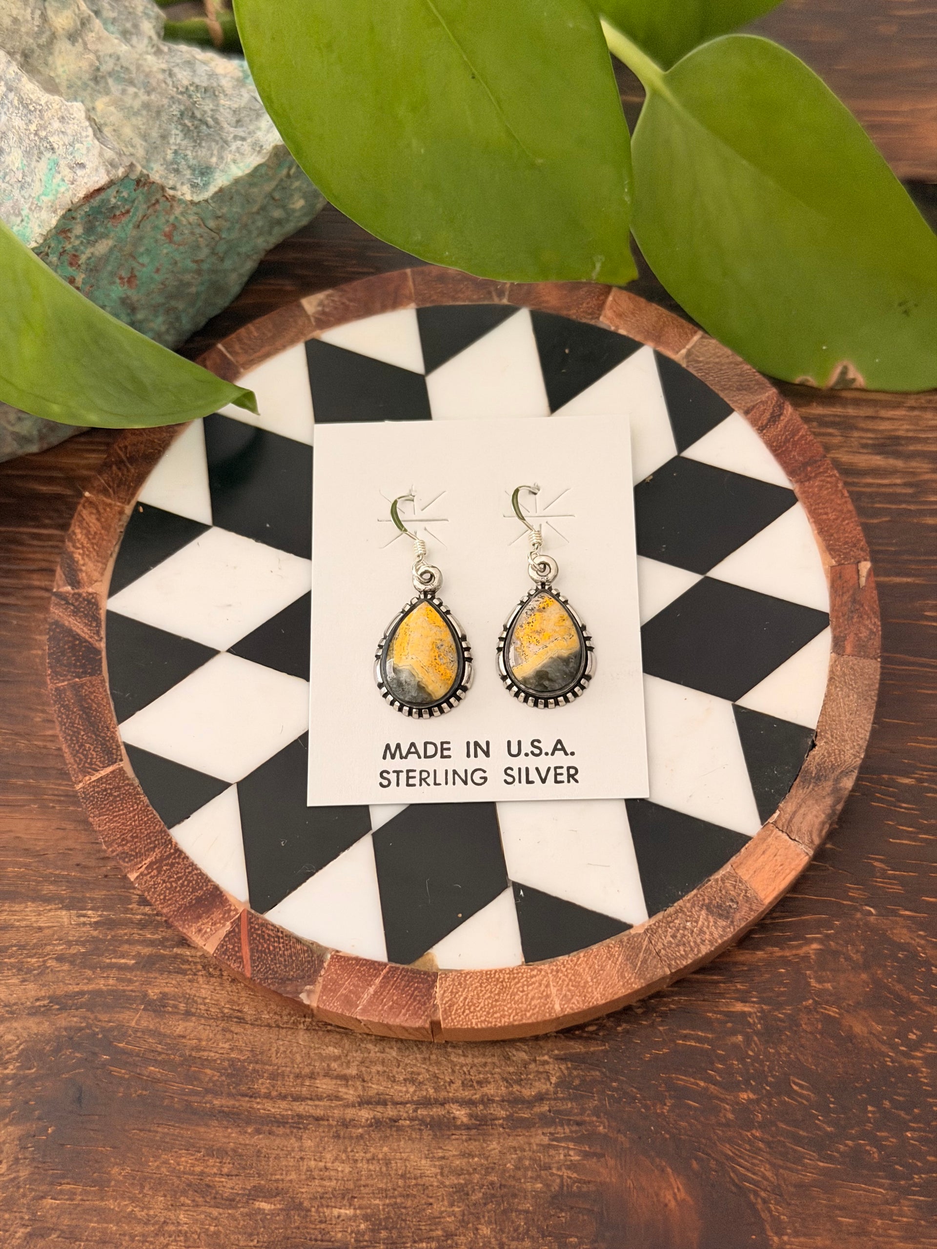 Navajo Made BB Agate & Sterling Silver Dangle Earrings