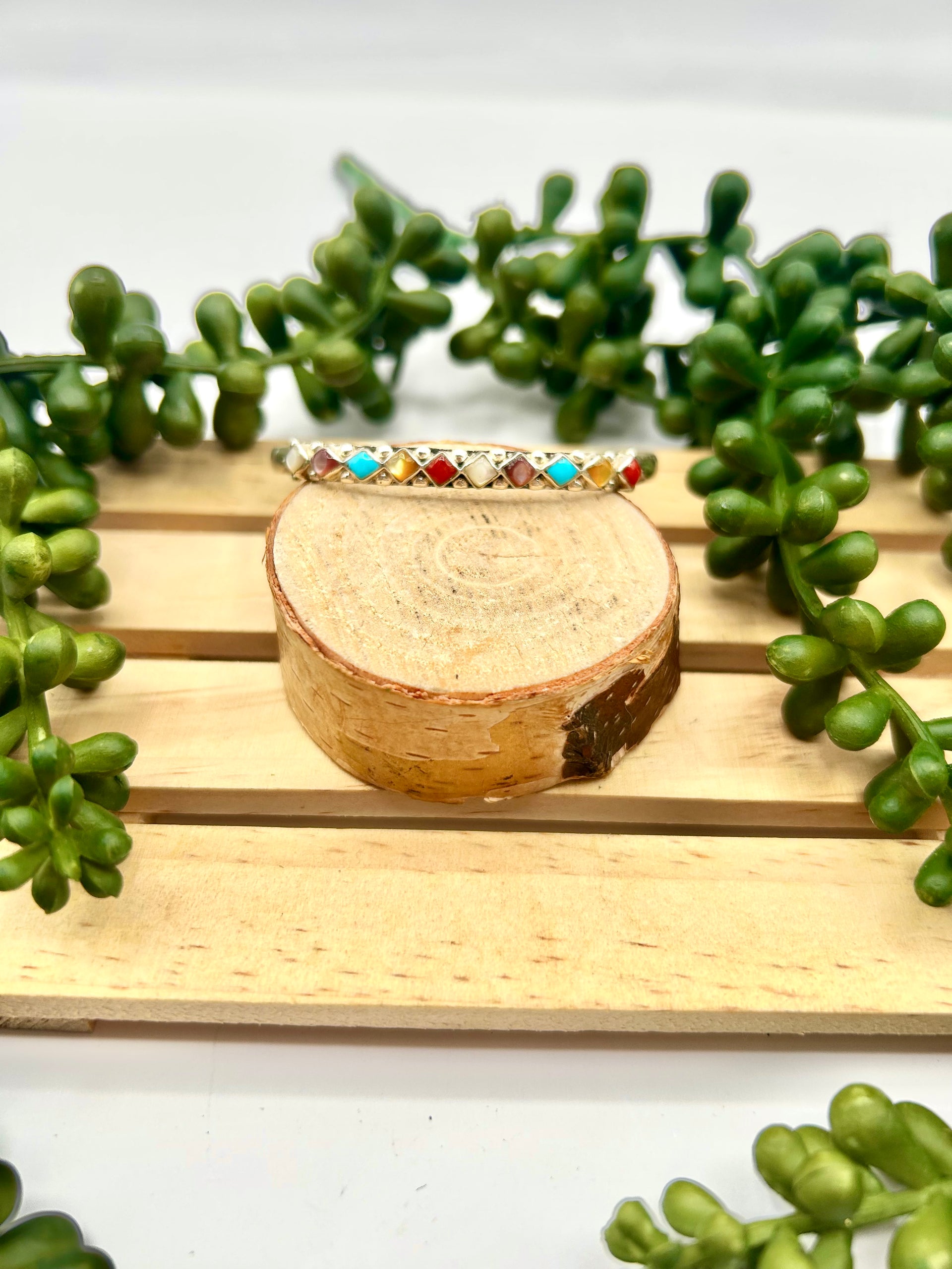 Zuni Made Multi Stone & Sterling Silver Cuff Bracelet