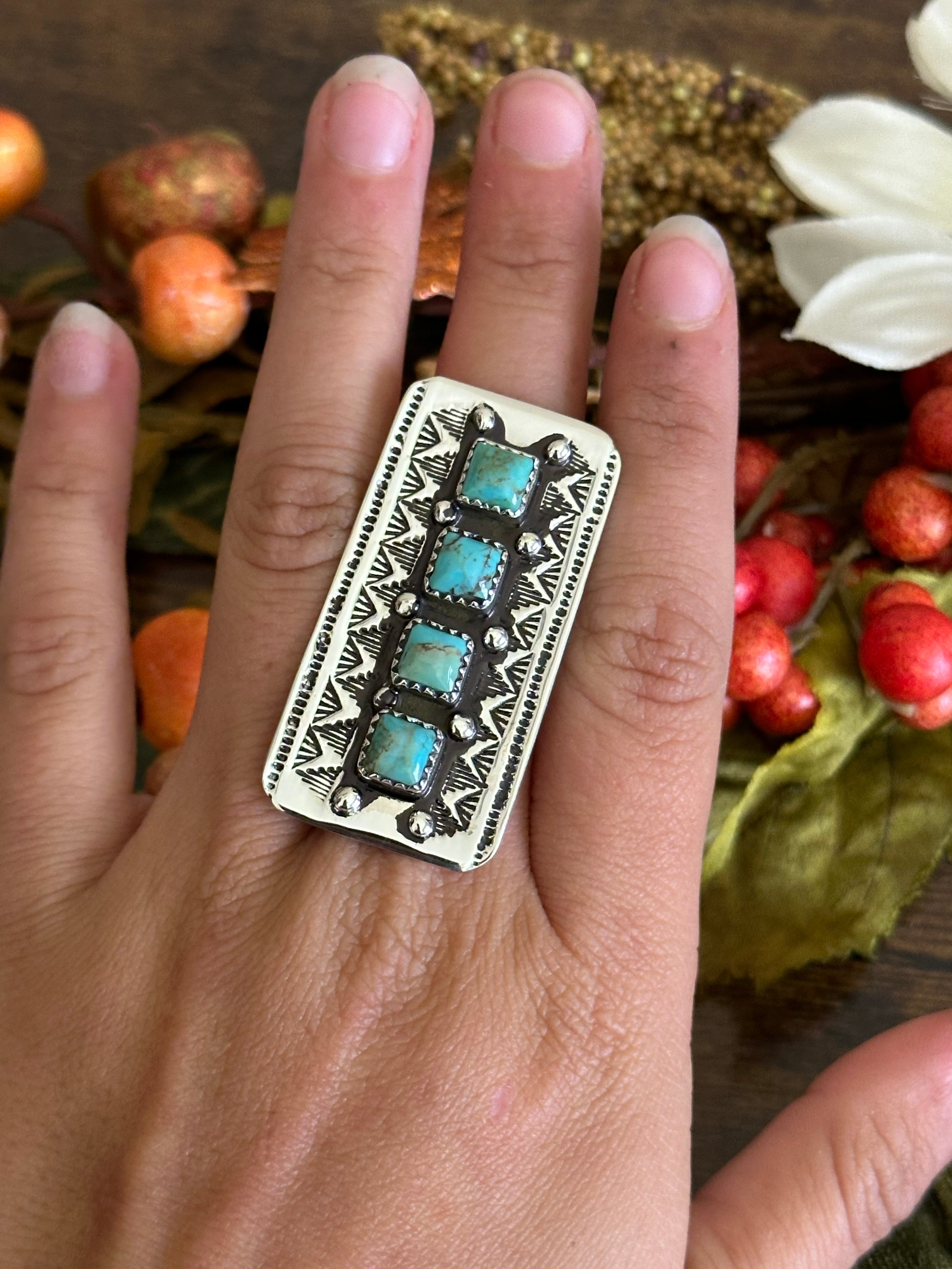 Southwest Handmade Kingman Turquoise & Sterling Silver Adjustable Ring