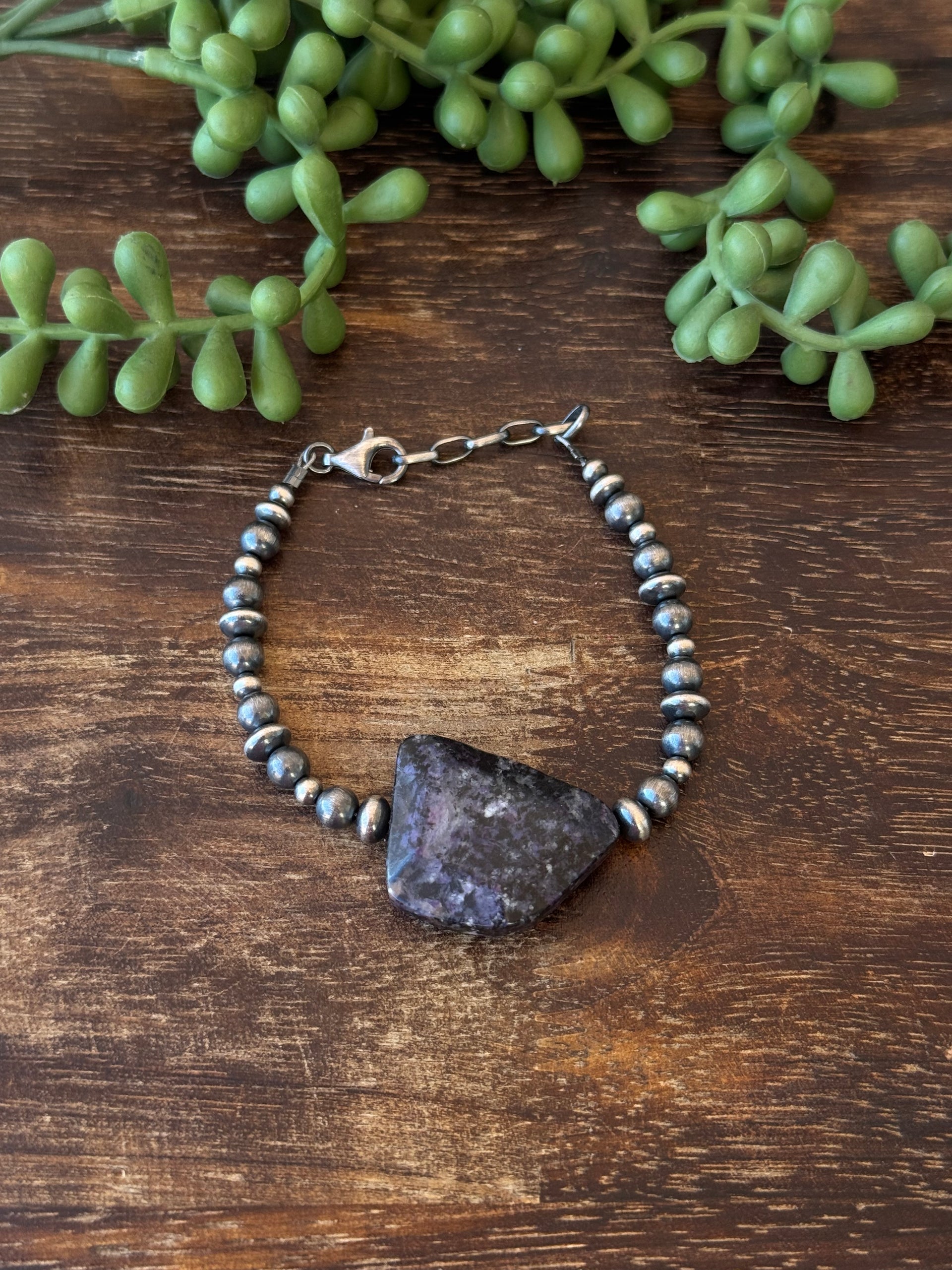 Navajo Strung Charoite & Sterling Silver Pearl Bracelet