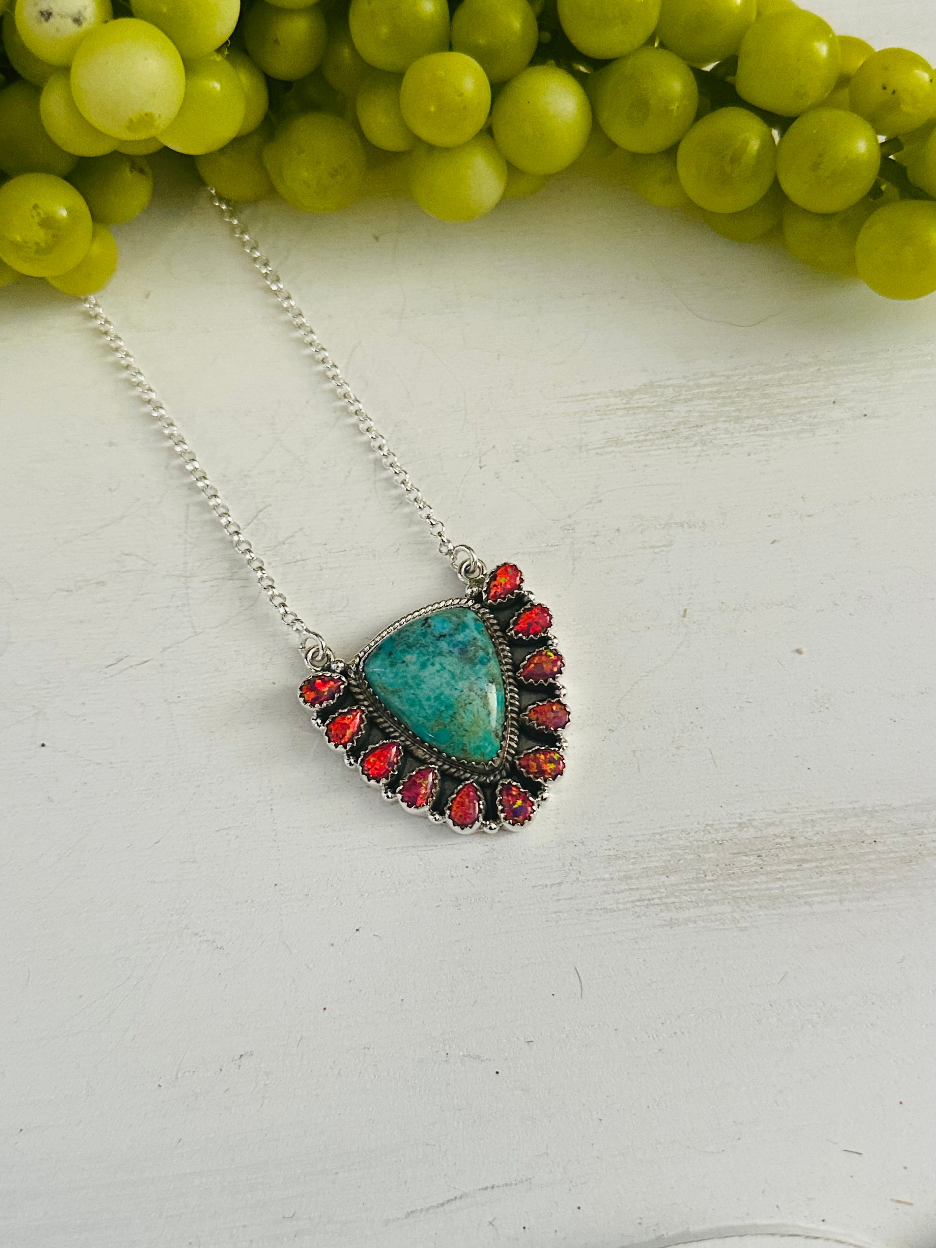 Southwest Handmade Multi Stone & Sterling Silver Cluster Necklace