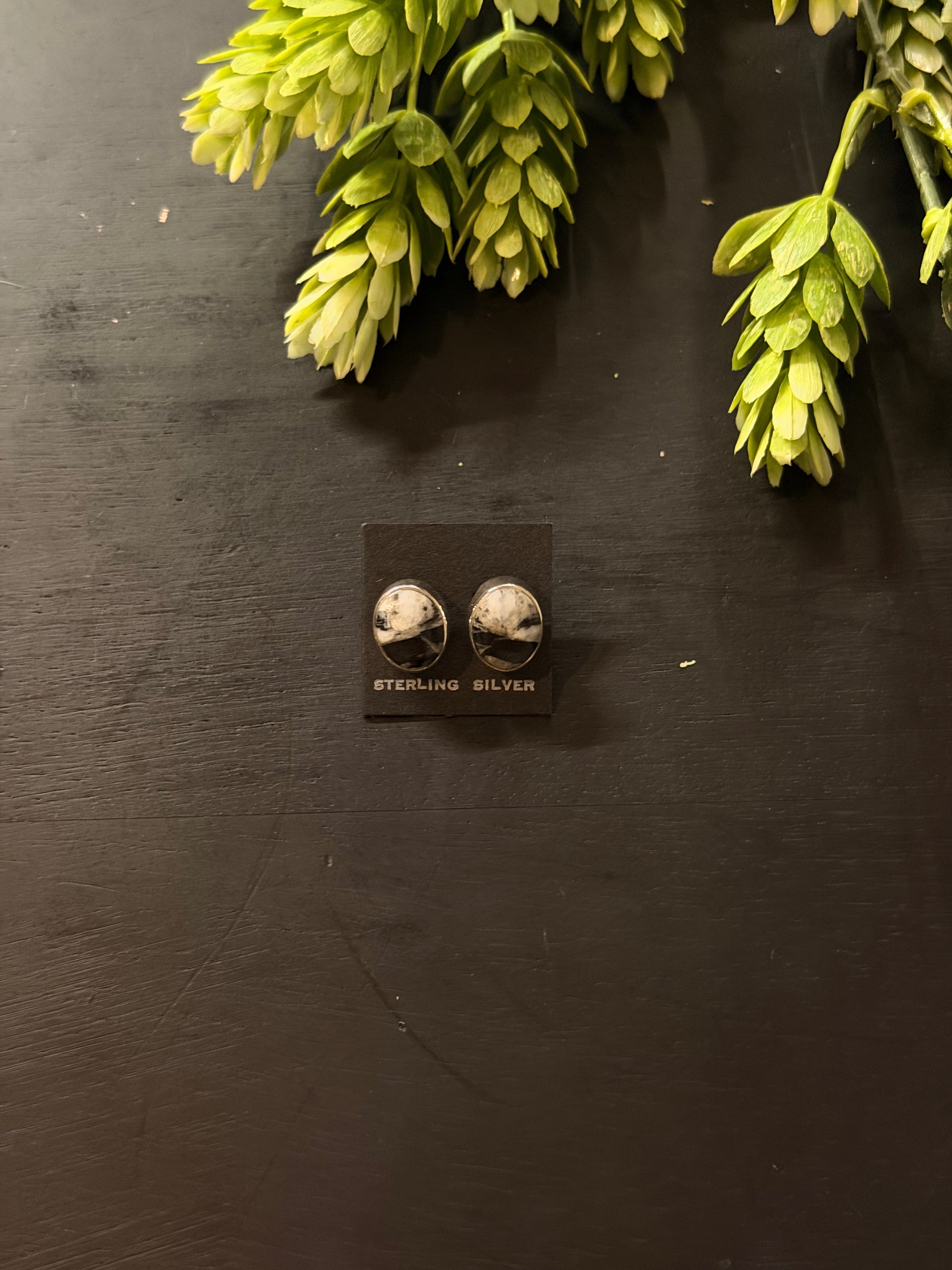 Navajo Made White Buffalo & Sterling Silver Post Earrings