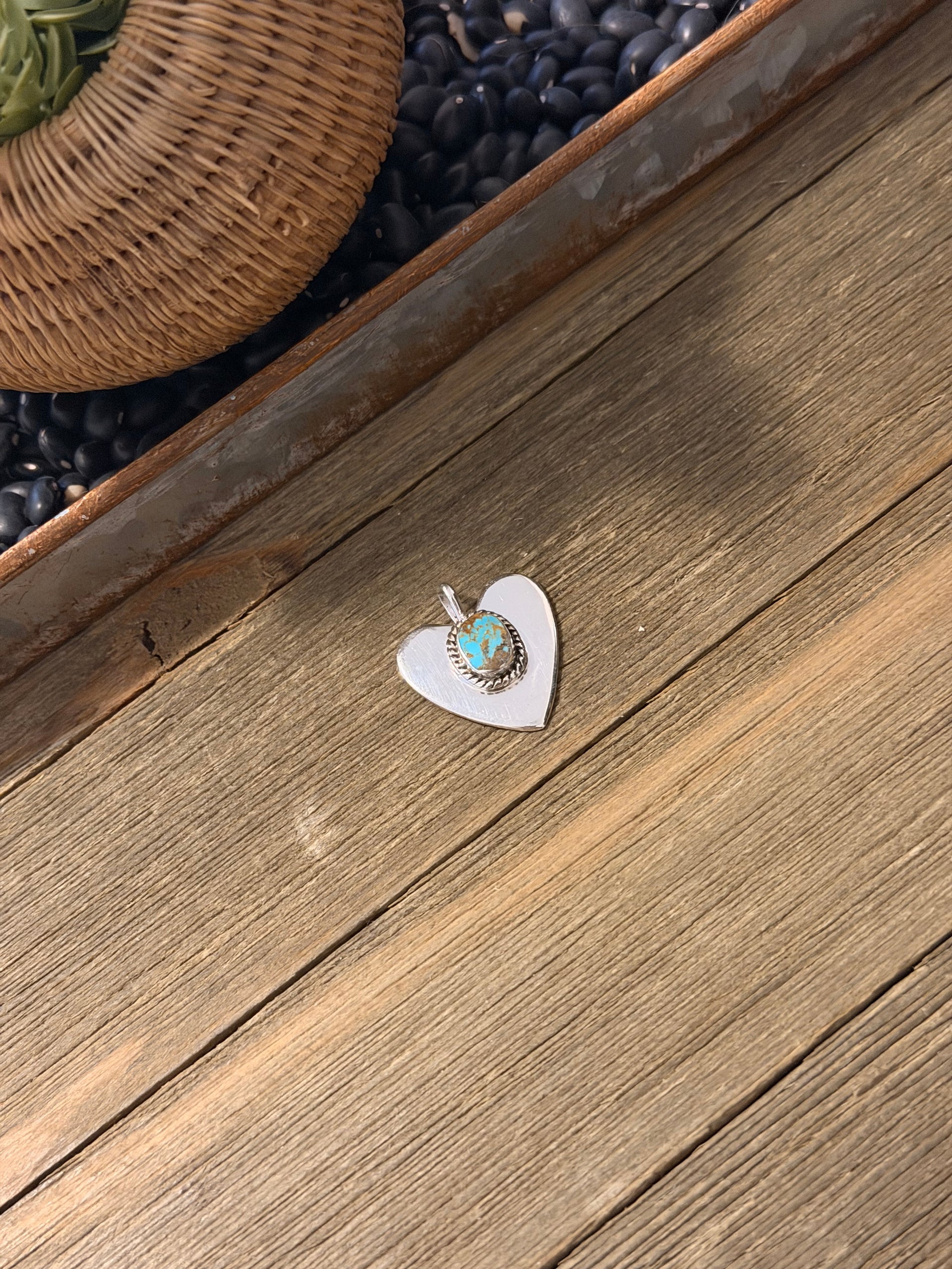 Joe Martinez Mine 8 Turquoise & Sterling Silver Heart Pendant