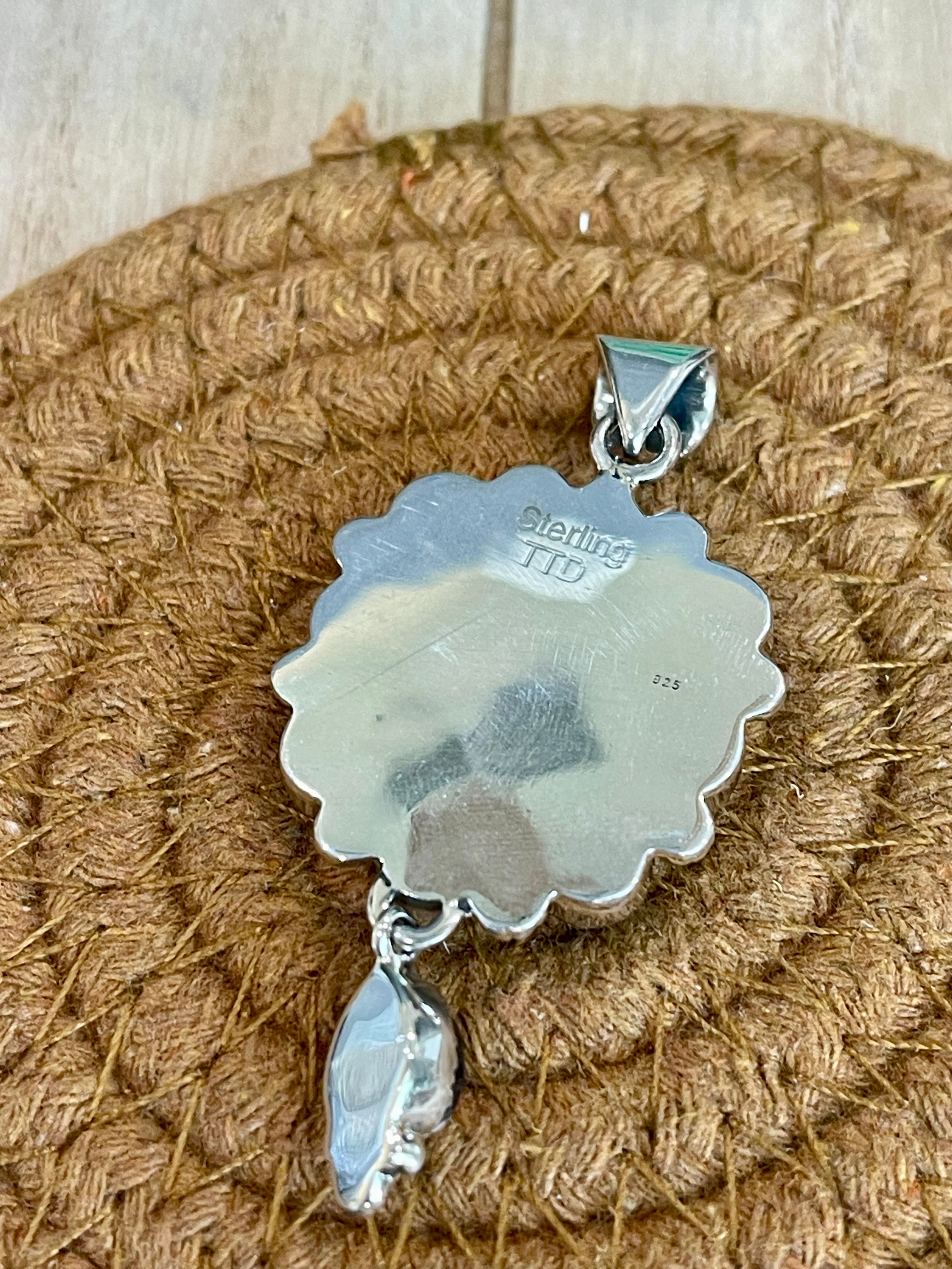 Southwest Handmade White Buffalo & Sterling Silver Cluster Dangle Pendant