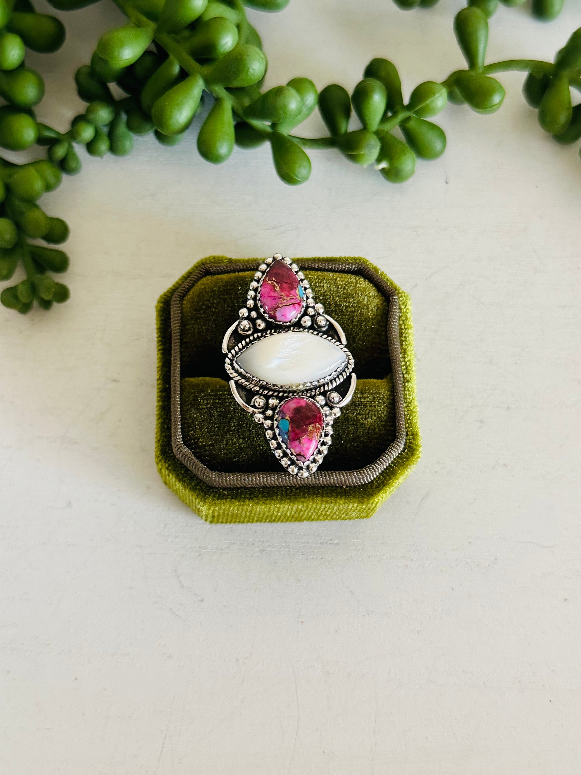 Southwest Handmade Multi Stone & Sterling Silver Adjustable Cluster Ring