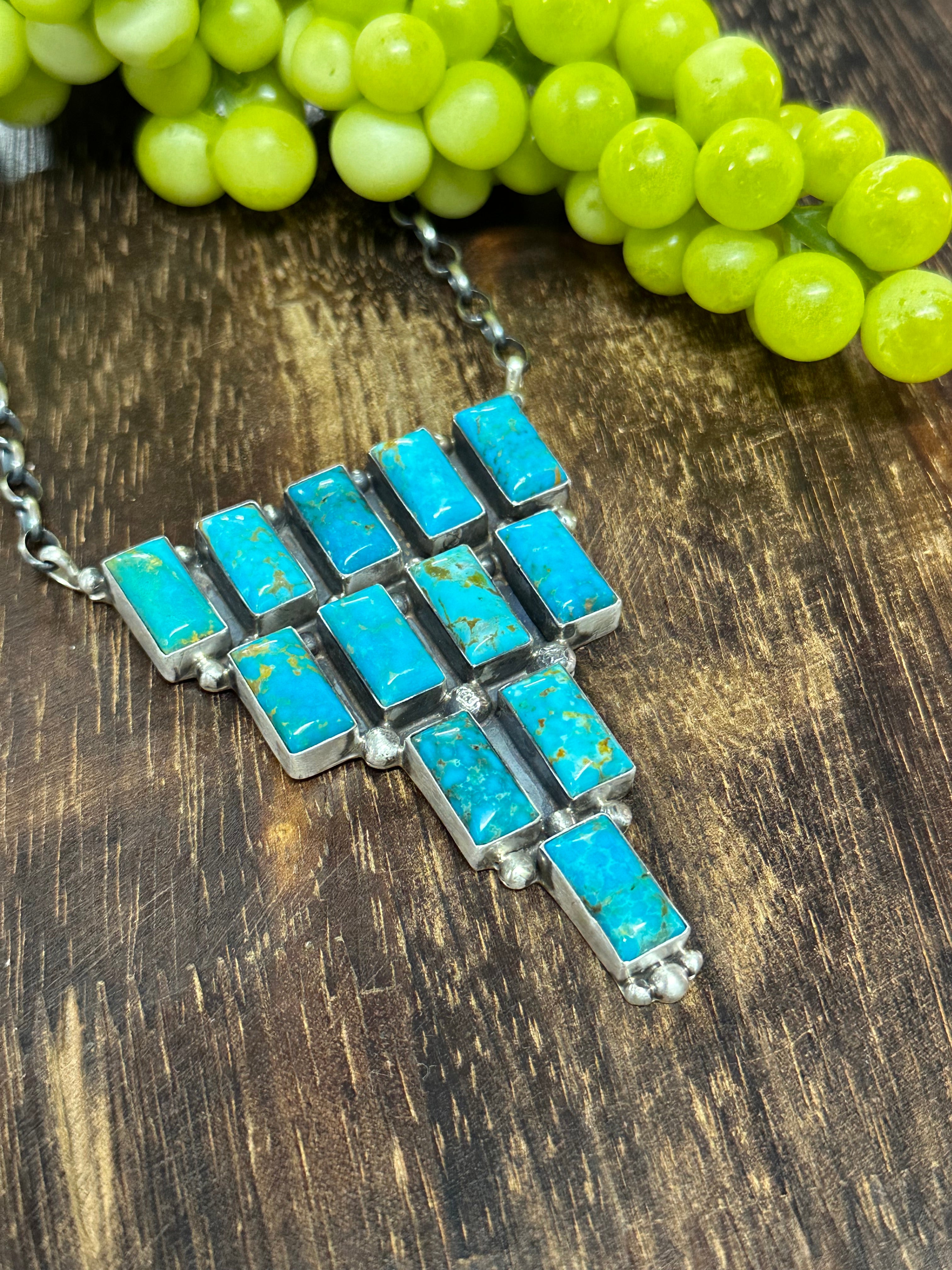 Donovan Skeets Kingman Turquoise & Sterling Silver Cluster Necklace & Adjustable Ring Set