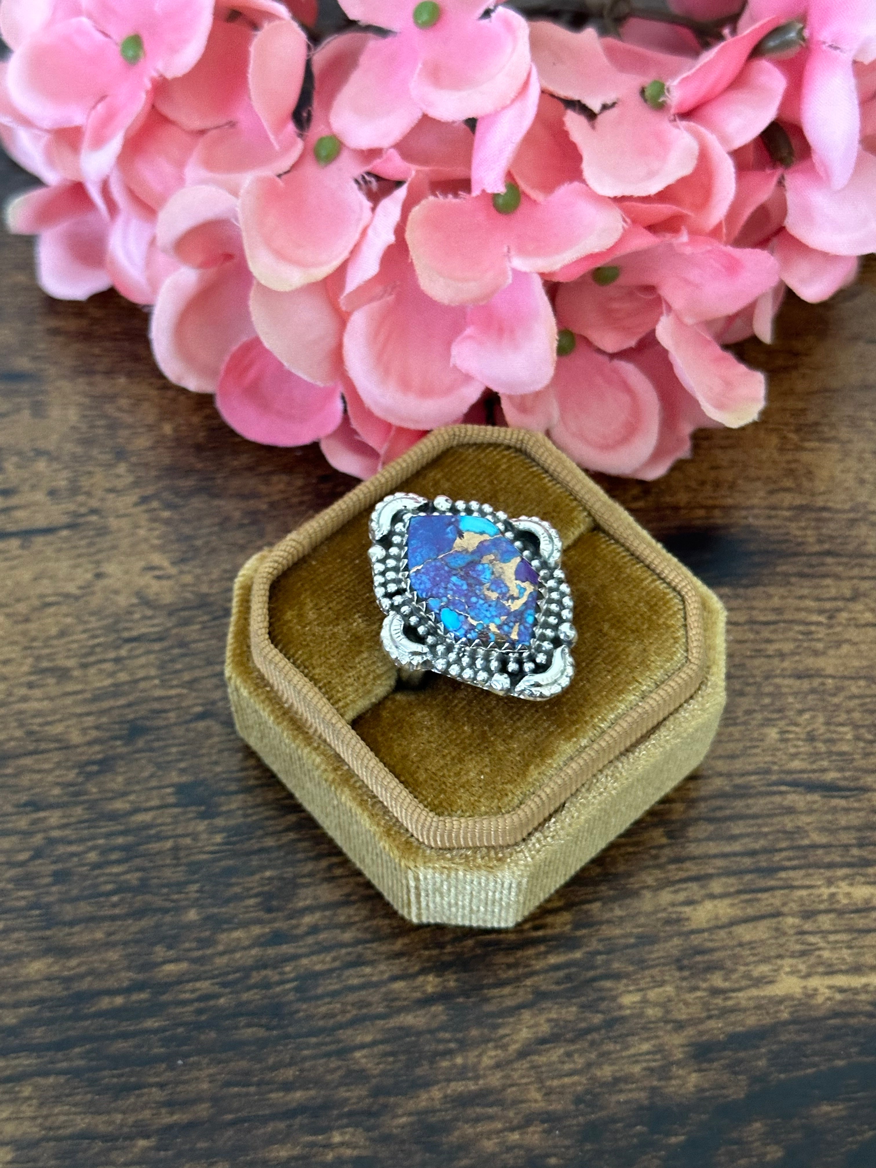 Southwest Handmade Purple Mohave Turquoise & Sterling Silver Ring Size 8.25