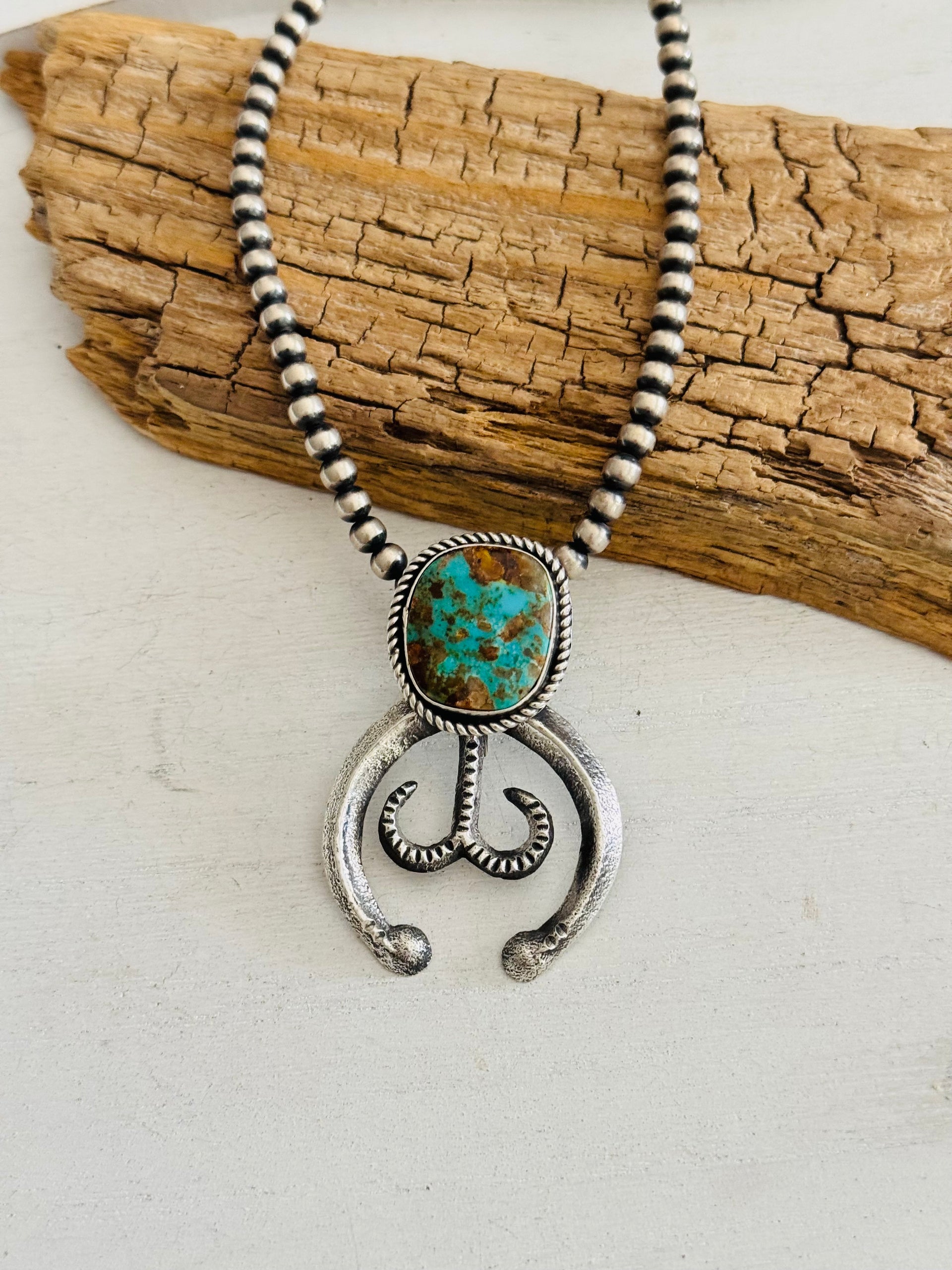 Stanford Yazzie Kingman Turquoise & Sterling Silver Naja Pendant