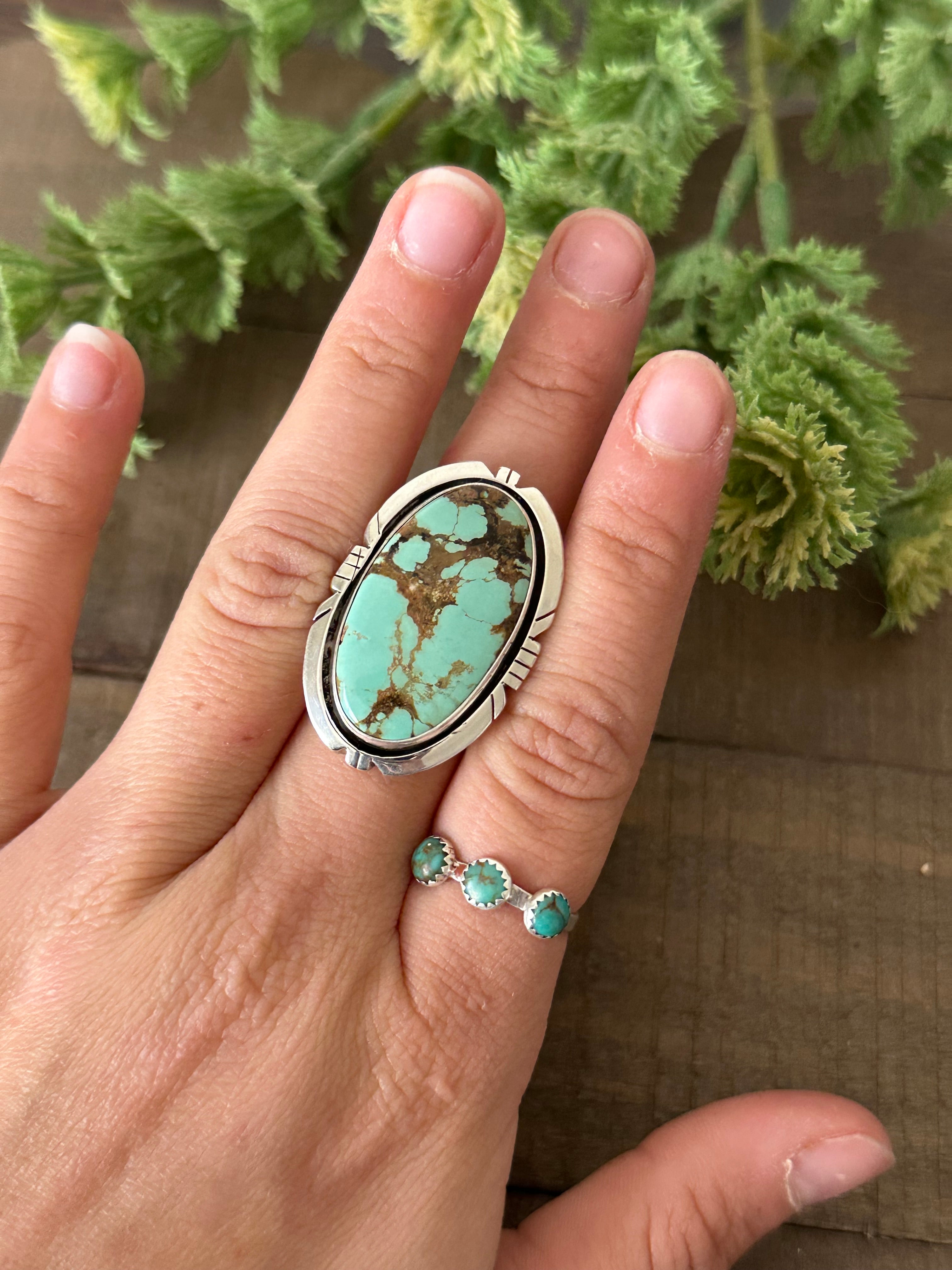 Navajo Made Kingman Turquoise & Sterling Silver Ring Size 7.25