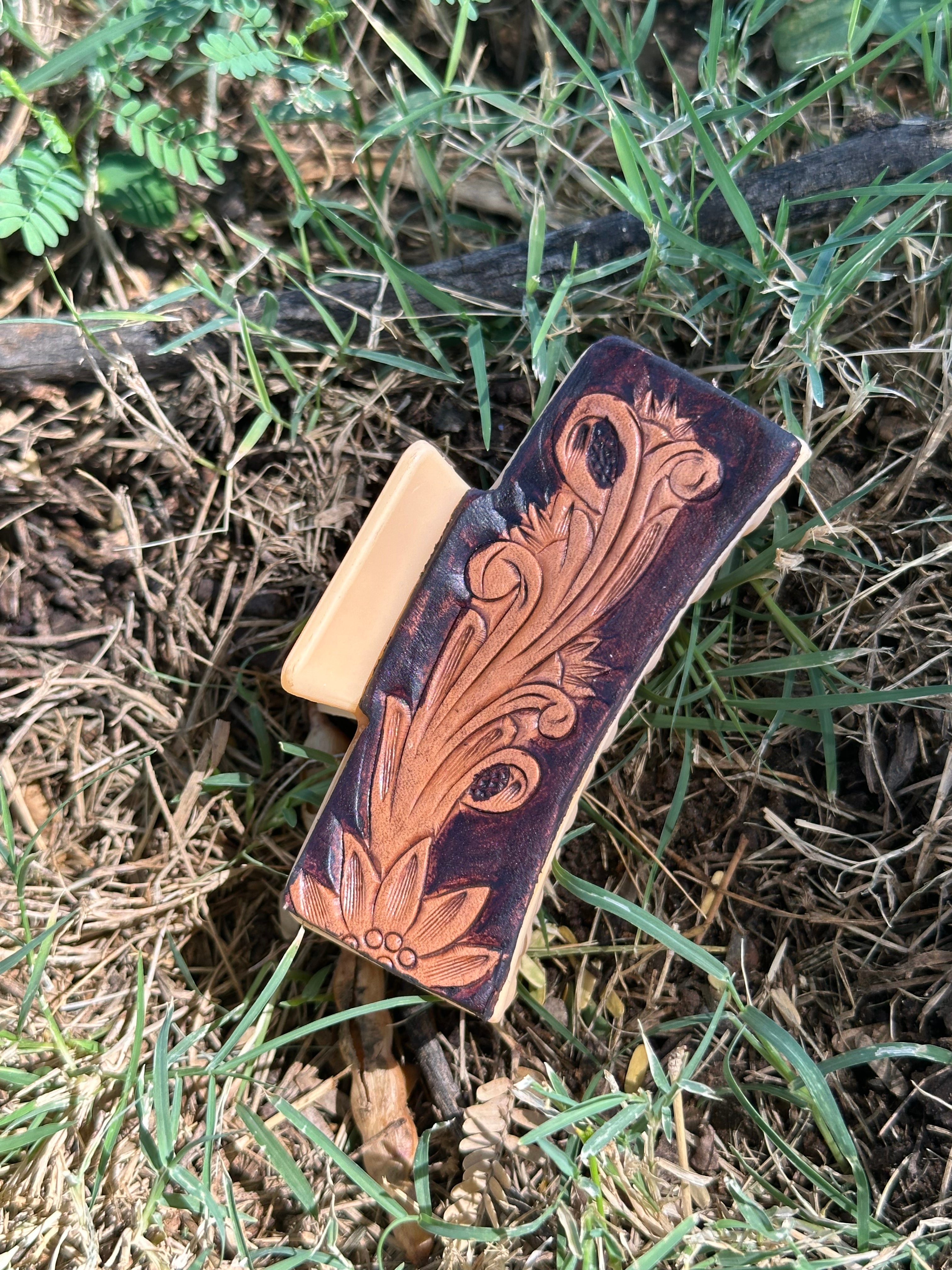 Genuine Tooled Leather Hair Clip