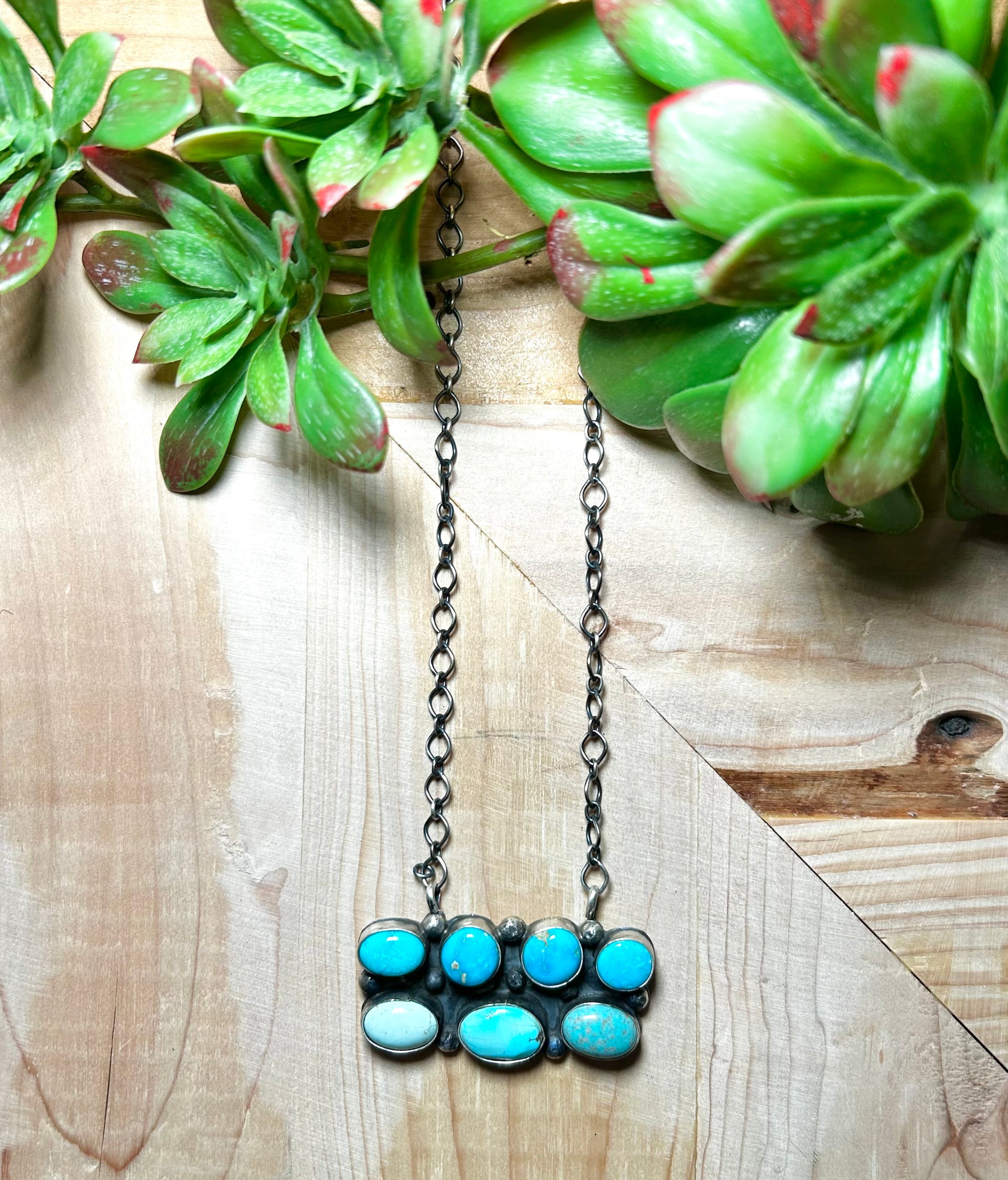 Navajo Made Mixed Turquoise & Sterling Silver Necklace