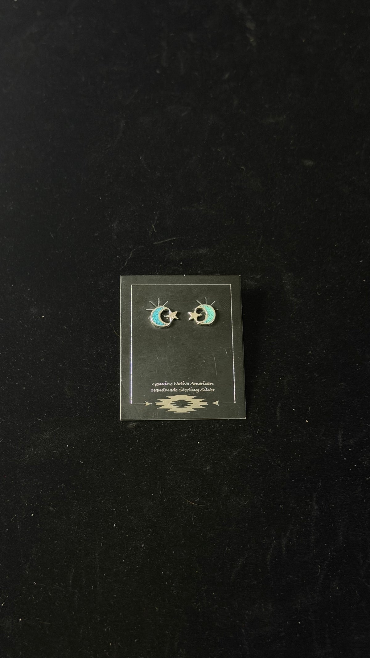 Navajo Made Flake Inlay Turquoise & Sterling Silver Post Moon/Star Earrings