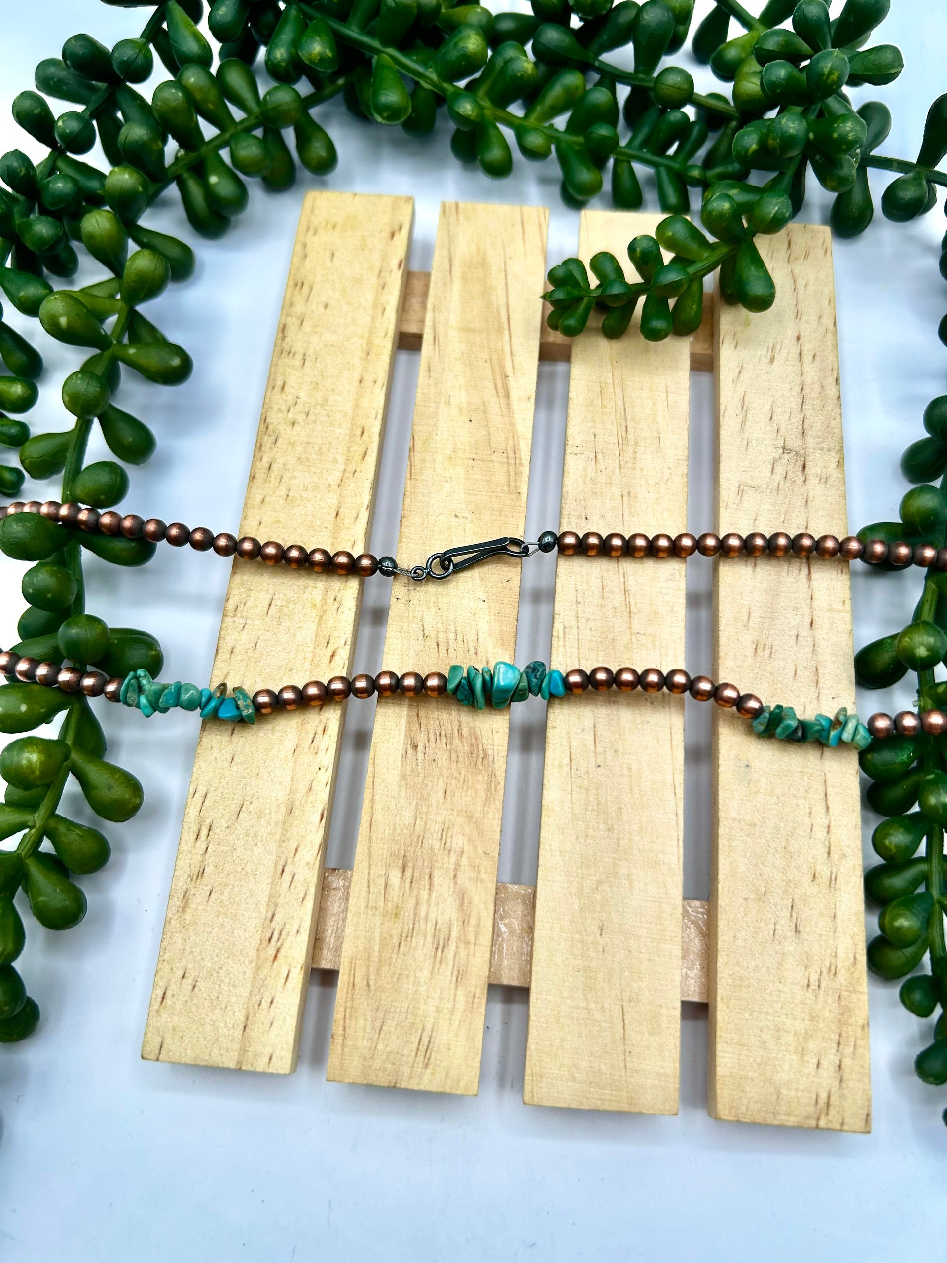 Navajo Made Strung Kingman Turquoise & Copper Necklace