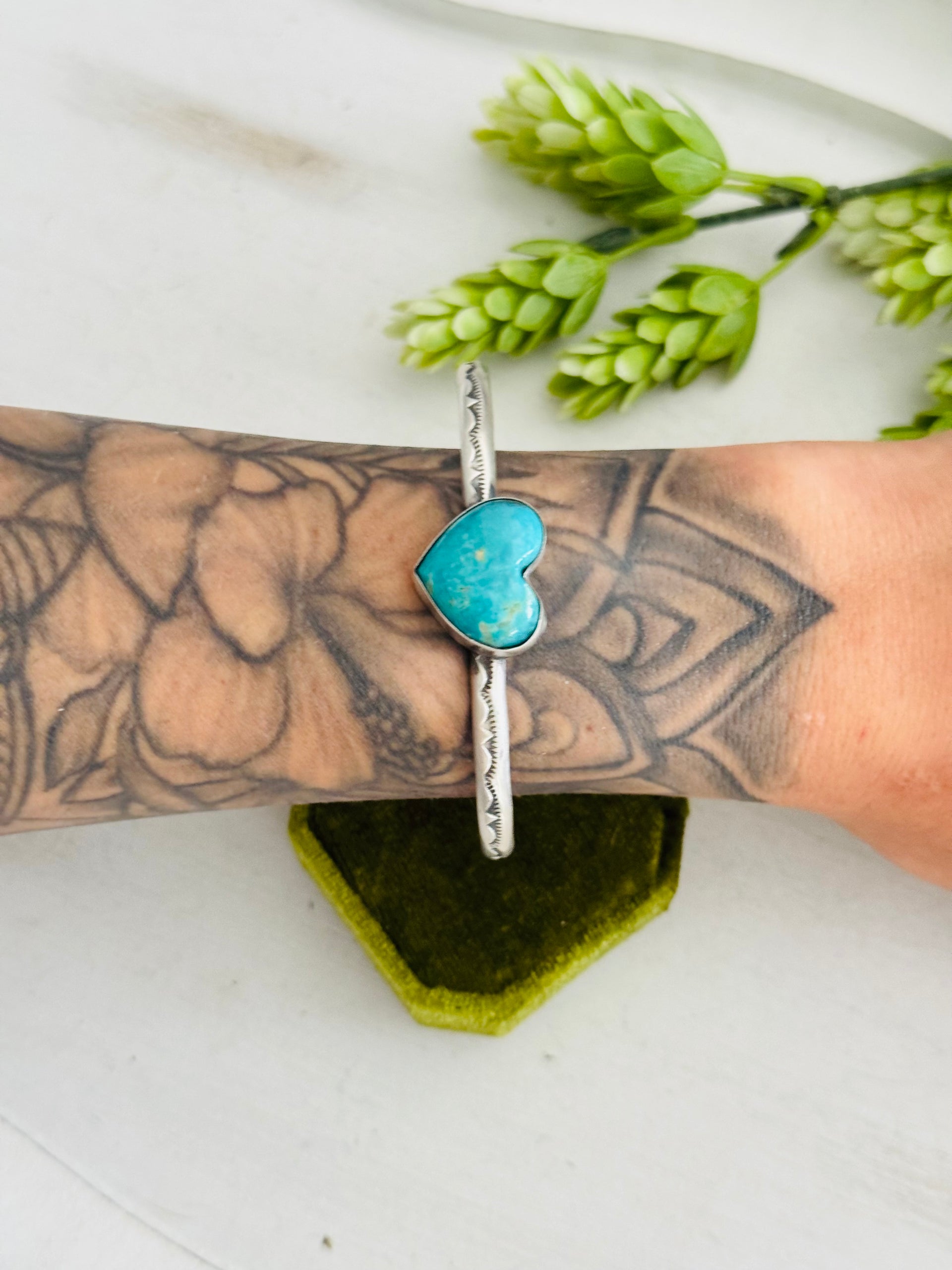 Donovan Skeets Kingman Turquoise & Sterling Silver Heart Cuff Bracelet