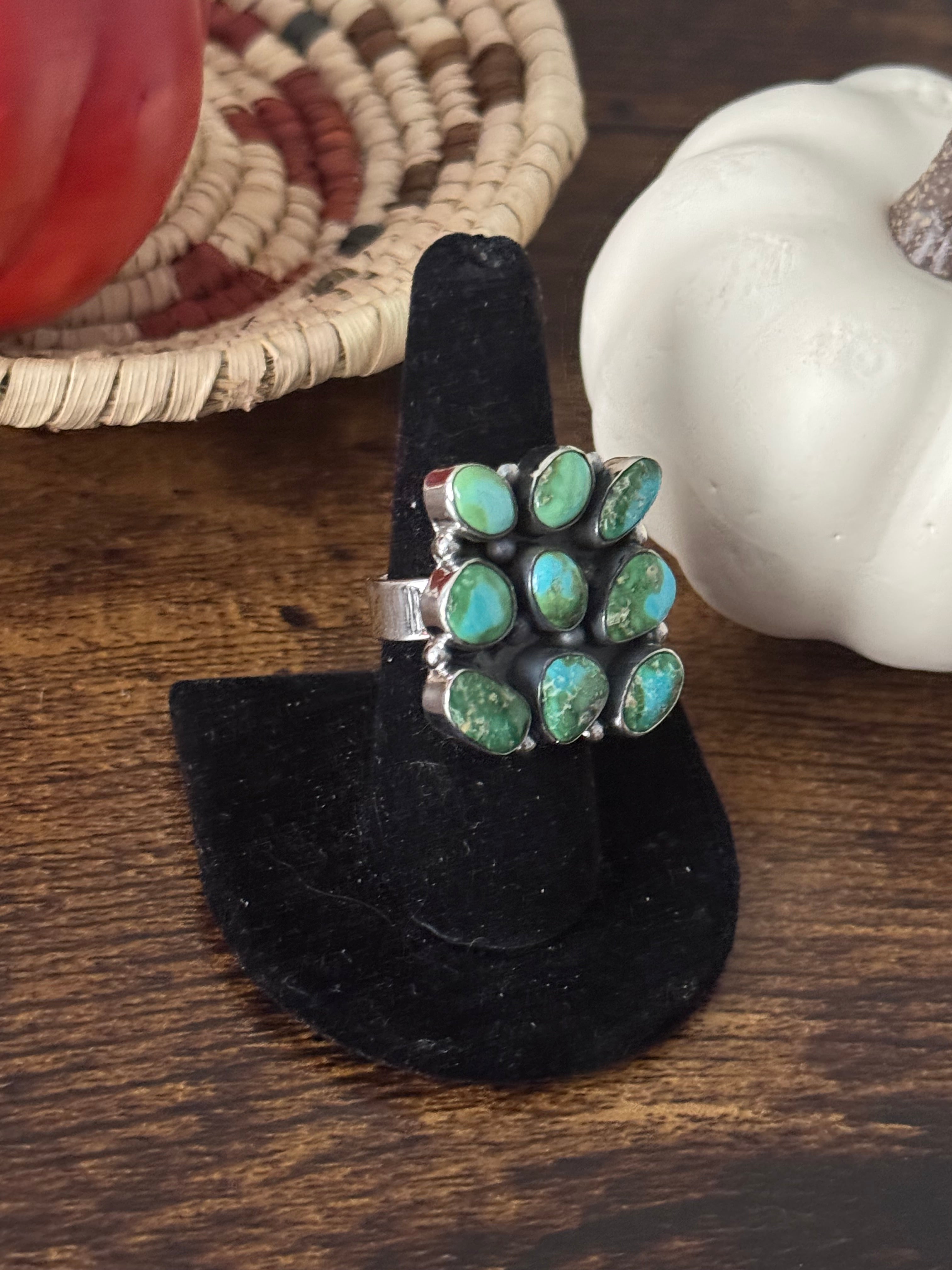 Southwest Handmade Sonoran Mountain Turquoise & Sterling Silver Adjustable Cluster Ring