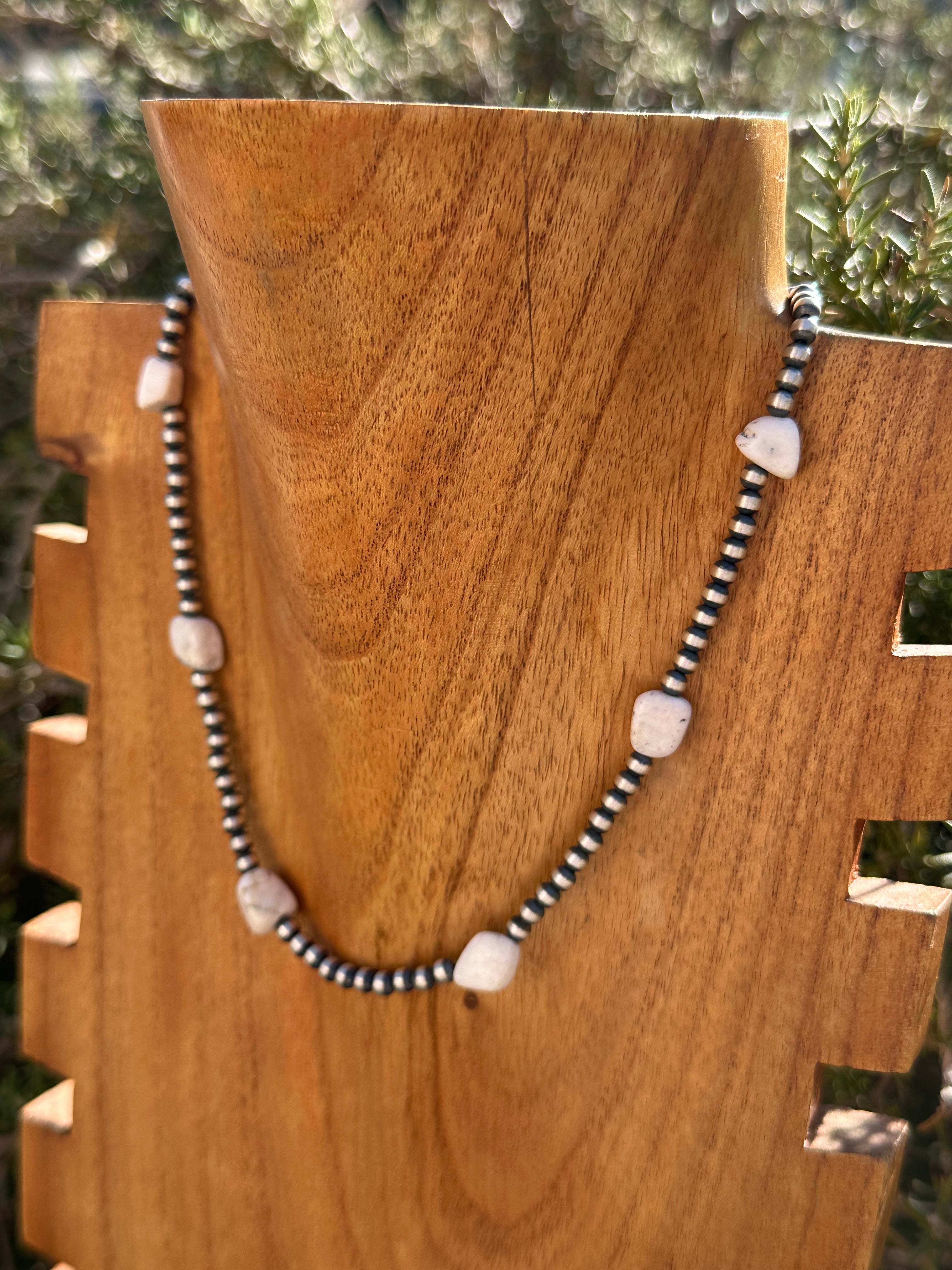 Navajo Strung White Buffalo & Sterling Silver 4 MM Pearl Necklaces