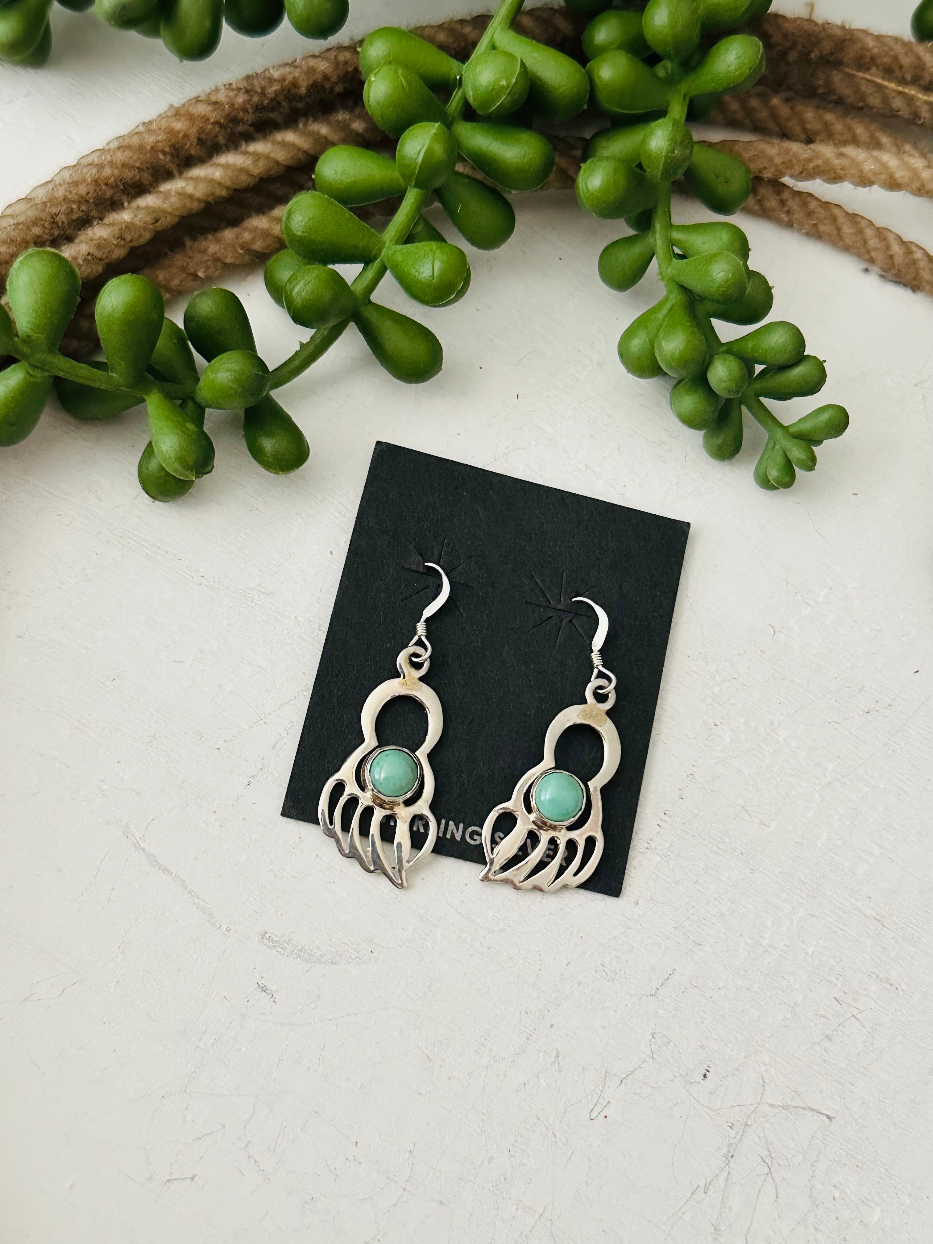 Navajo Made Kingman Turquoise & Sterling Silver Dangle Earrings