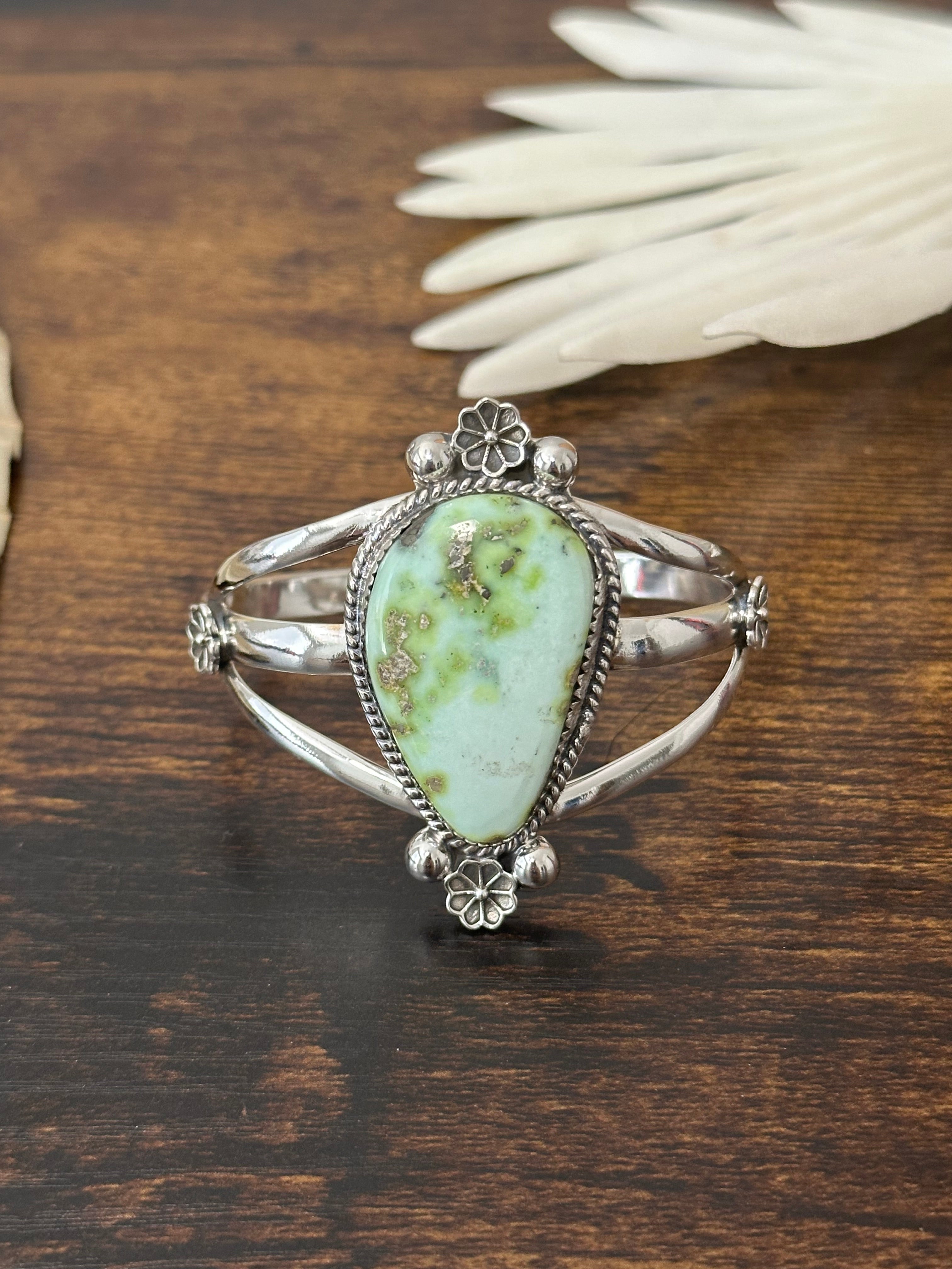 Southwest Made Palomino Variscite & Sterling Silver Cuff Bracelet