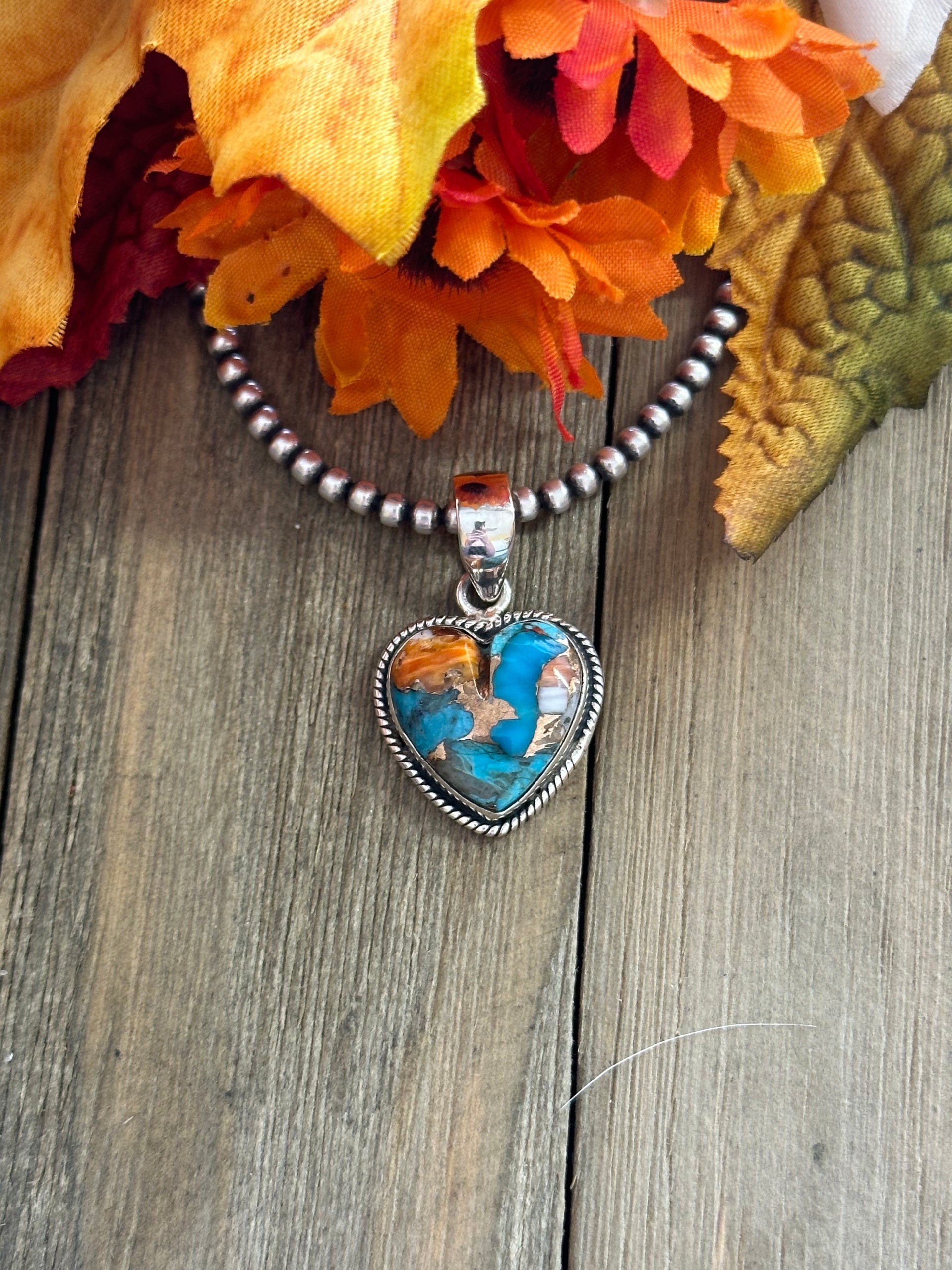 Southwest Handmade Mohave Turquoise & Sterling Silver Heart Pendant