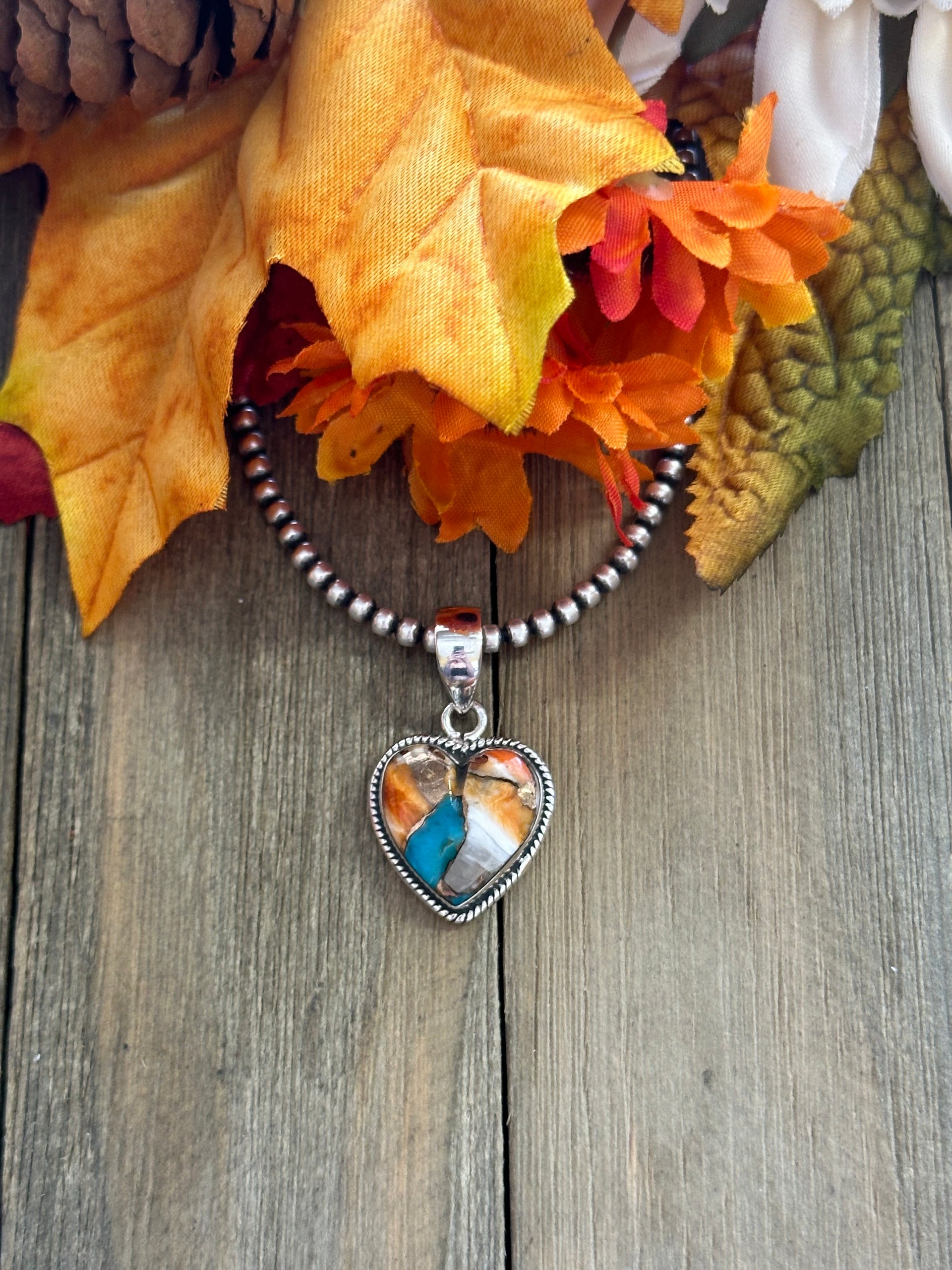 Southwest Handmade Mohave Turquoise & Sterling Silver Heart Pendant