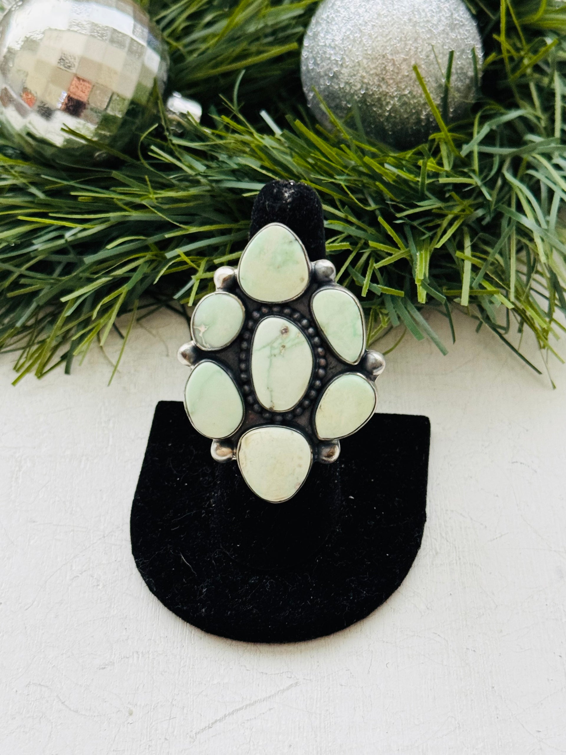 Southwest Handmade Paloma Variscite & Sterling Silver Adjustable Cluster Ring