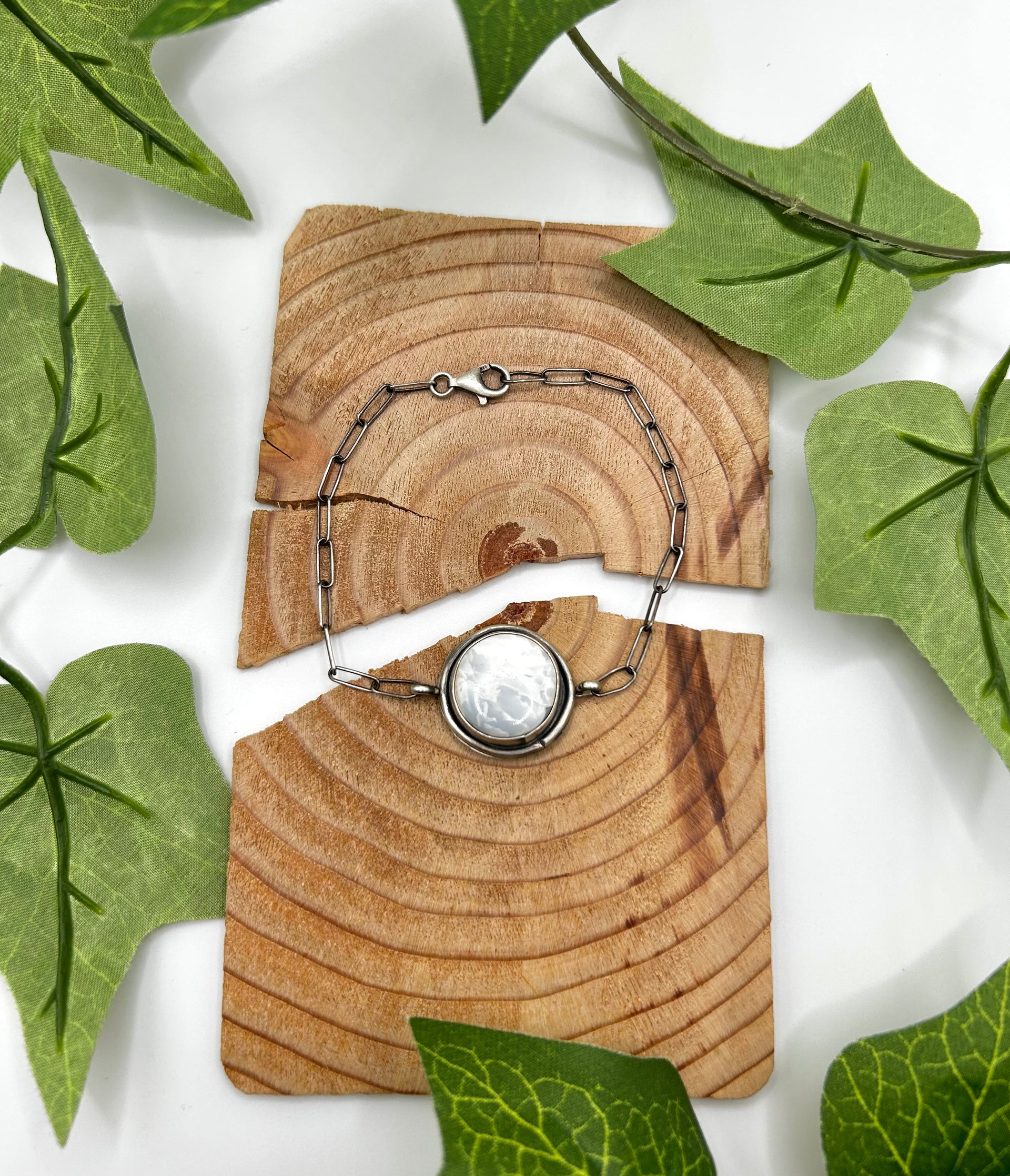 Navajo Made White Buffalo & Sterling Silver Link Bracelet