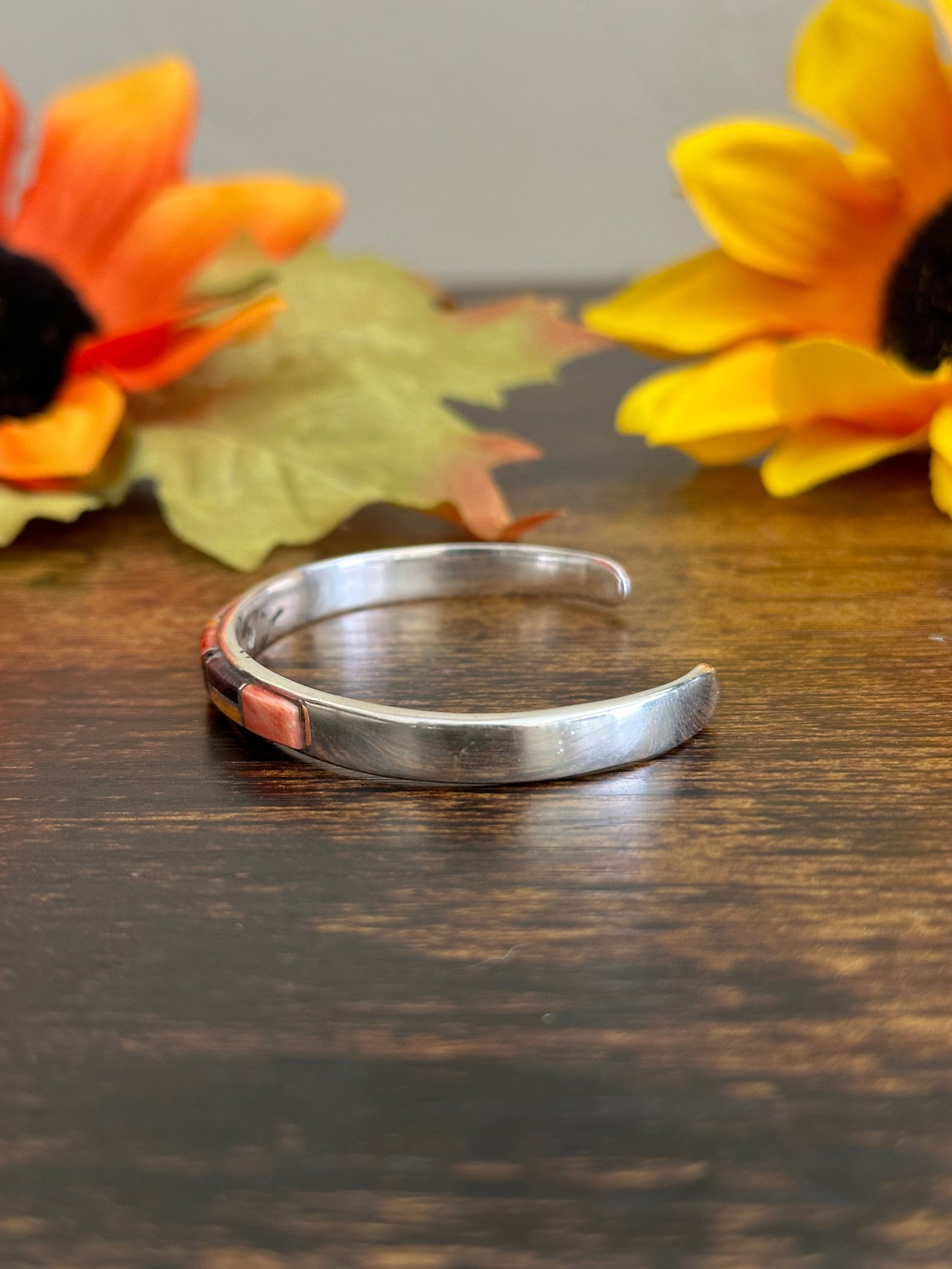 Navajo Made Multi Stone & Sterling Silver Inlay Cuff Bracelet