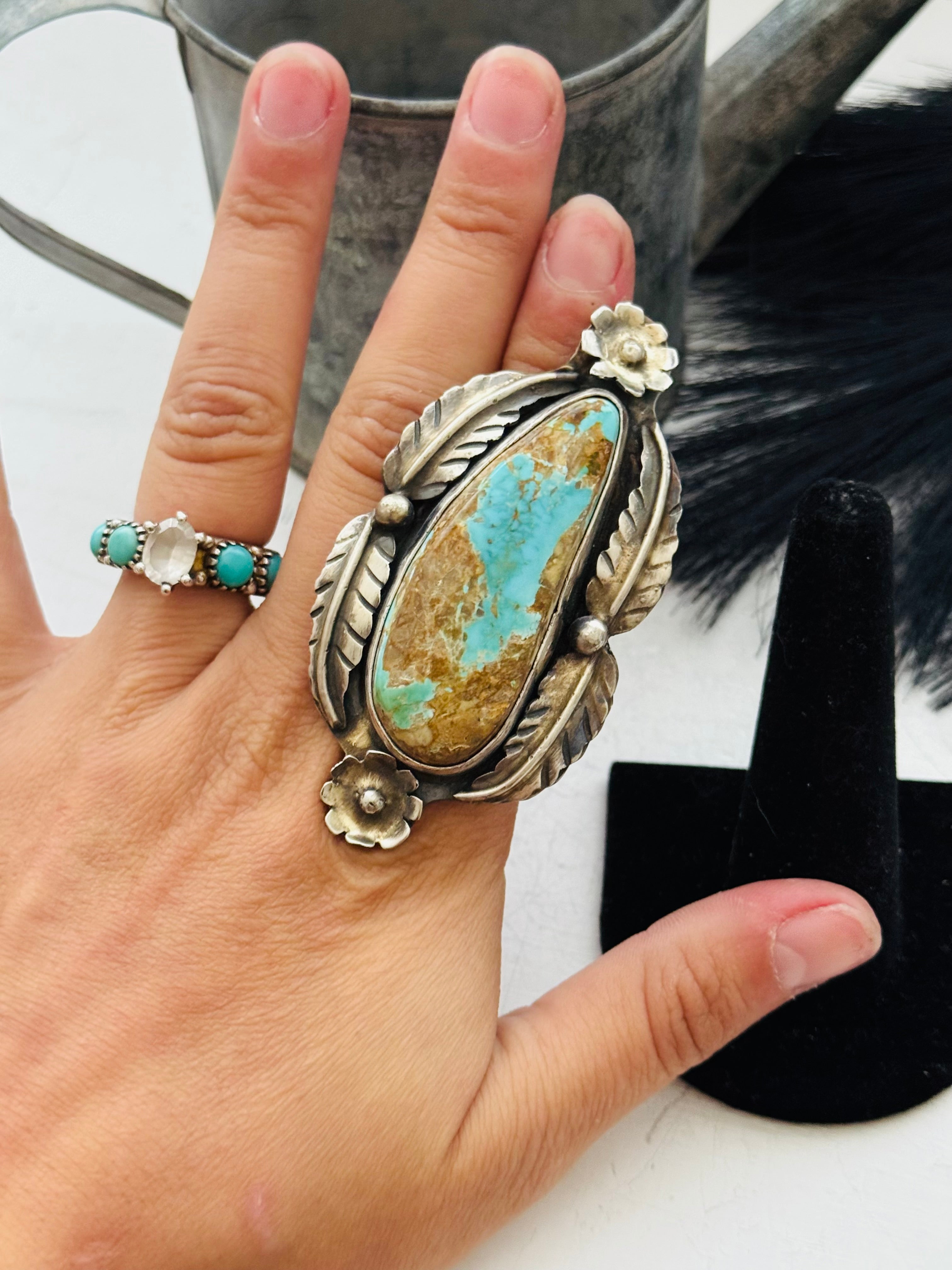 Navajo Made Royston Turquoise and Sterling Silver Ring Size 8.5