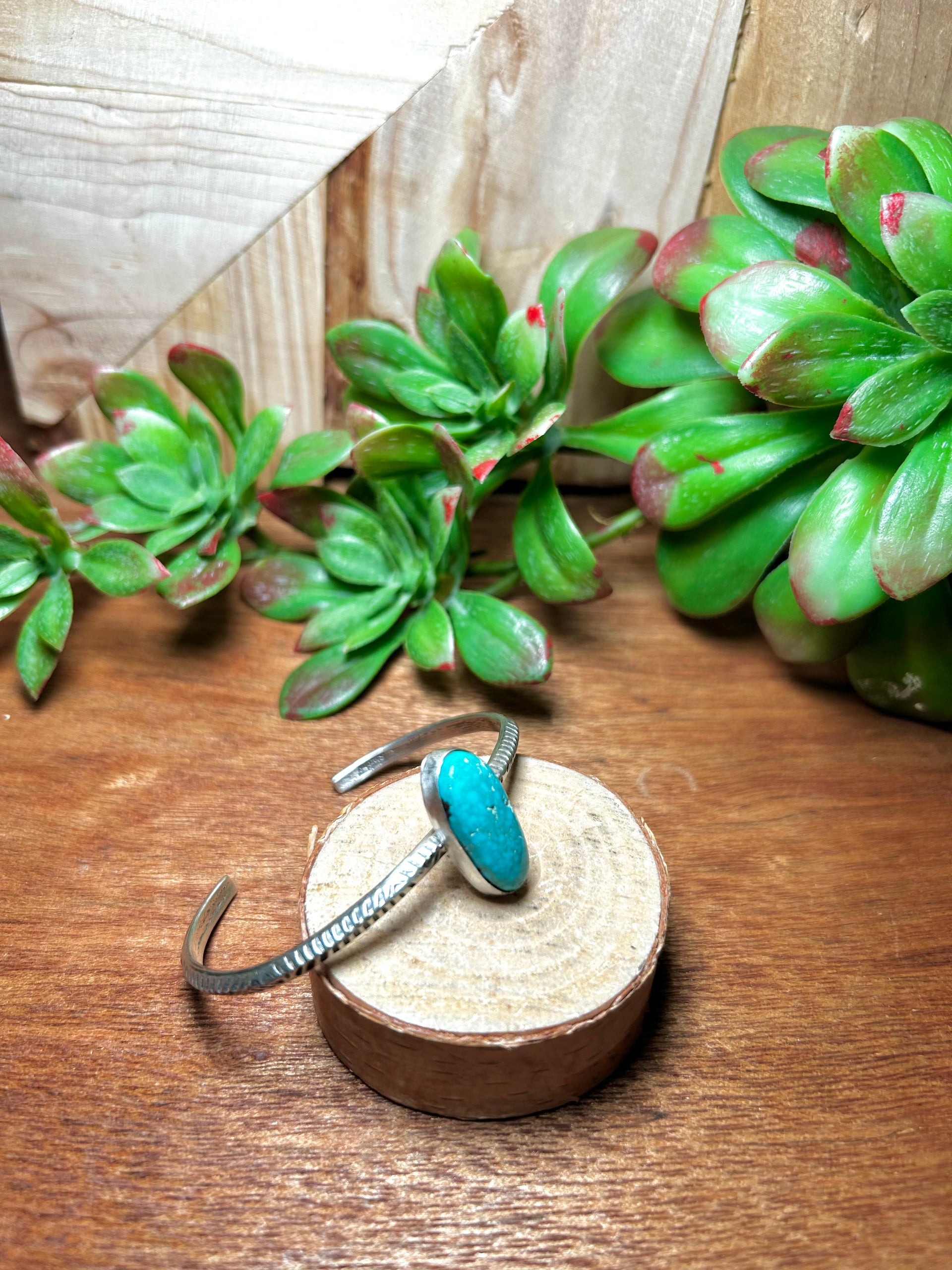 Navajo Made Kingman Turquoise & Sterling Silver Cuff Bracelet
