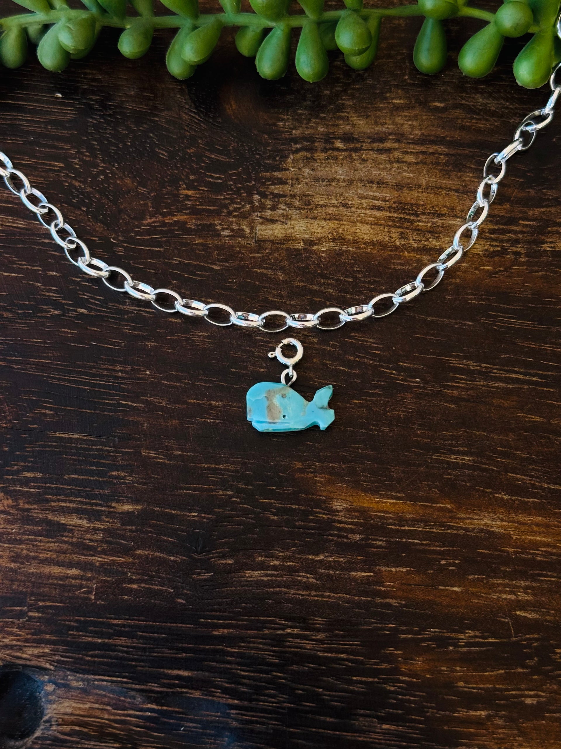 Navajo Made Turquoise & Sterling Silver Hump Back Whale Charms