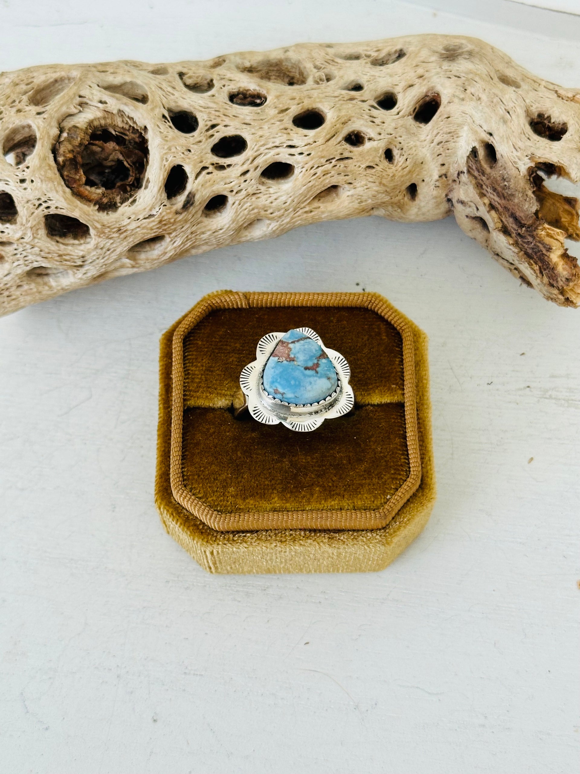 Southwest Handmade Golden Hills Turquoise & Sterling Silver Adjustable Ring