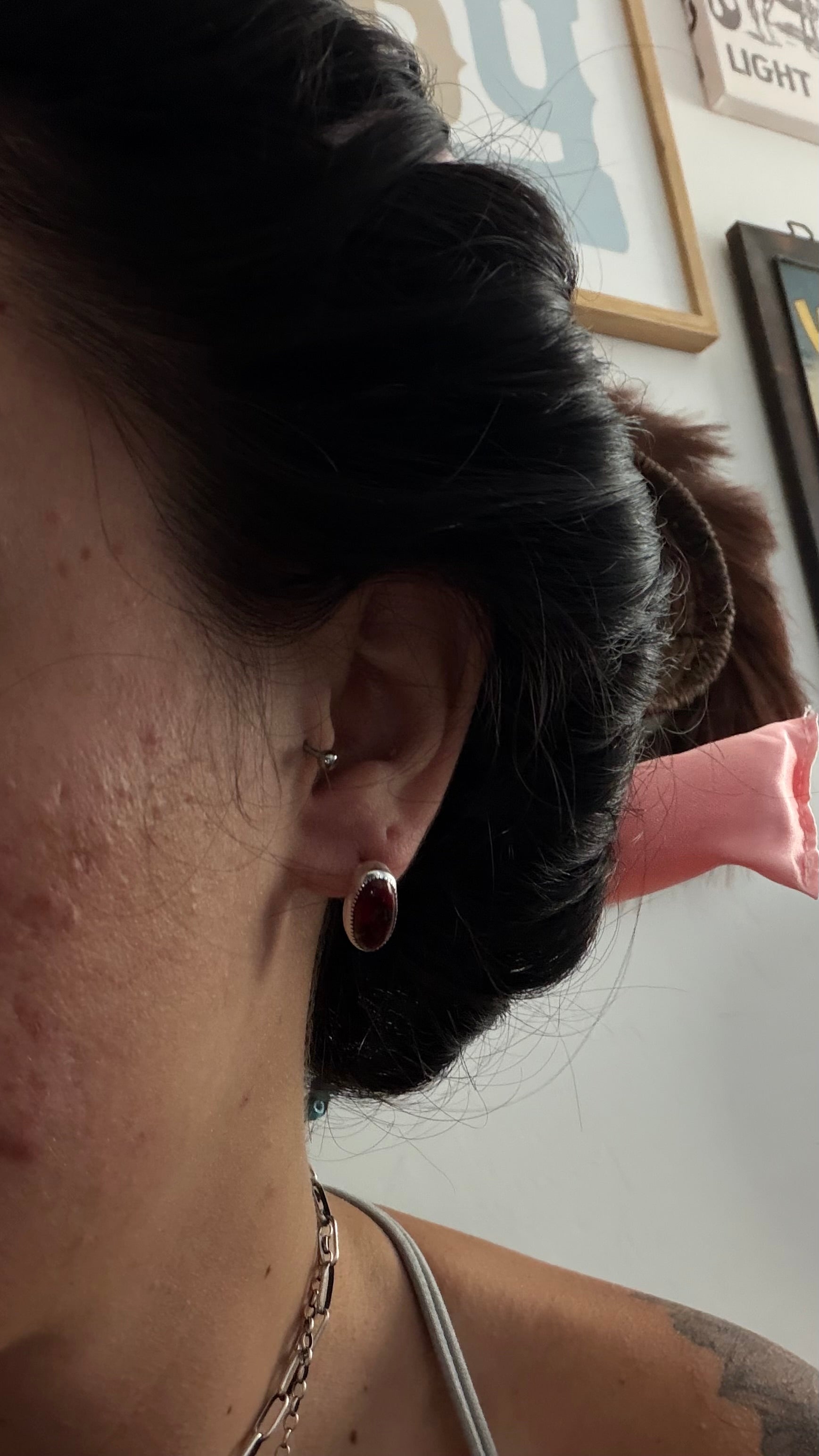Navajo Made Dahlia Rose & Sterling Silver Post Earrings