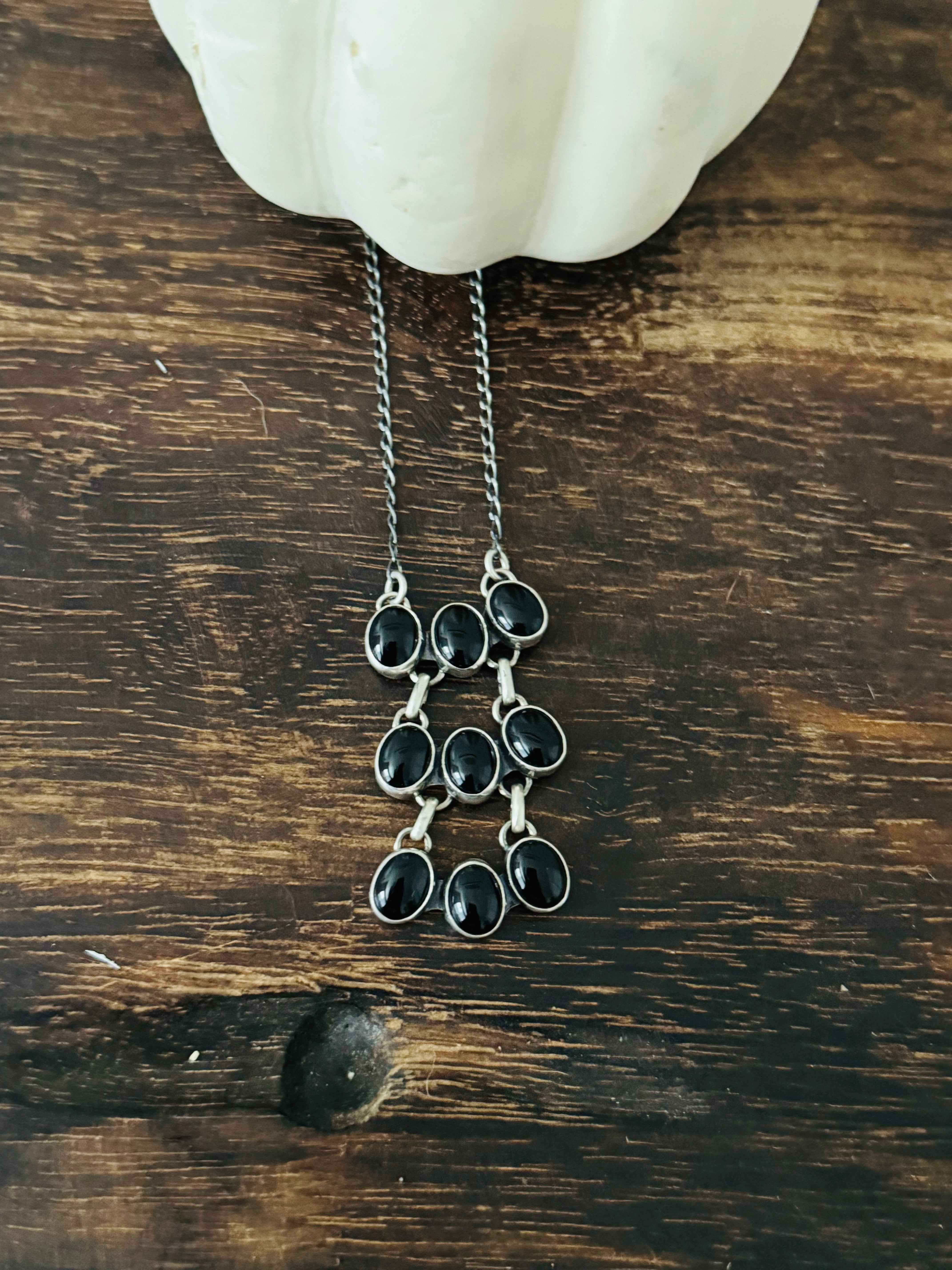 Navajo Made Onyx & Sterling Silver Necklace