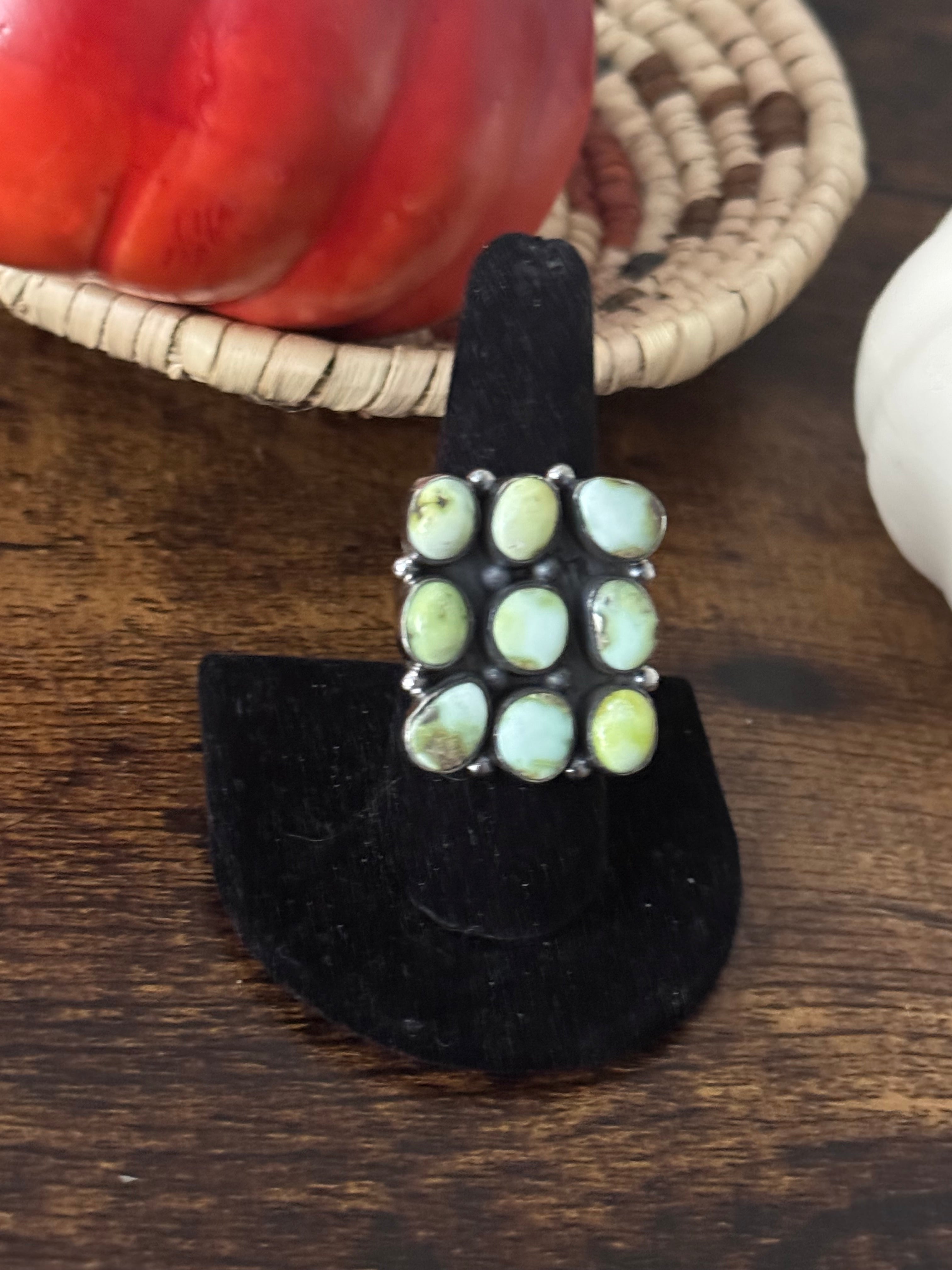 Southwest Handmade Palomino Variscite & Sterling Silver Adjustable Cluster Ring