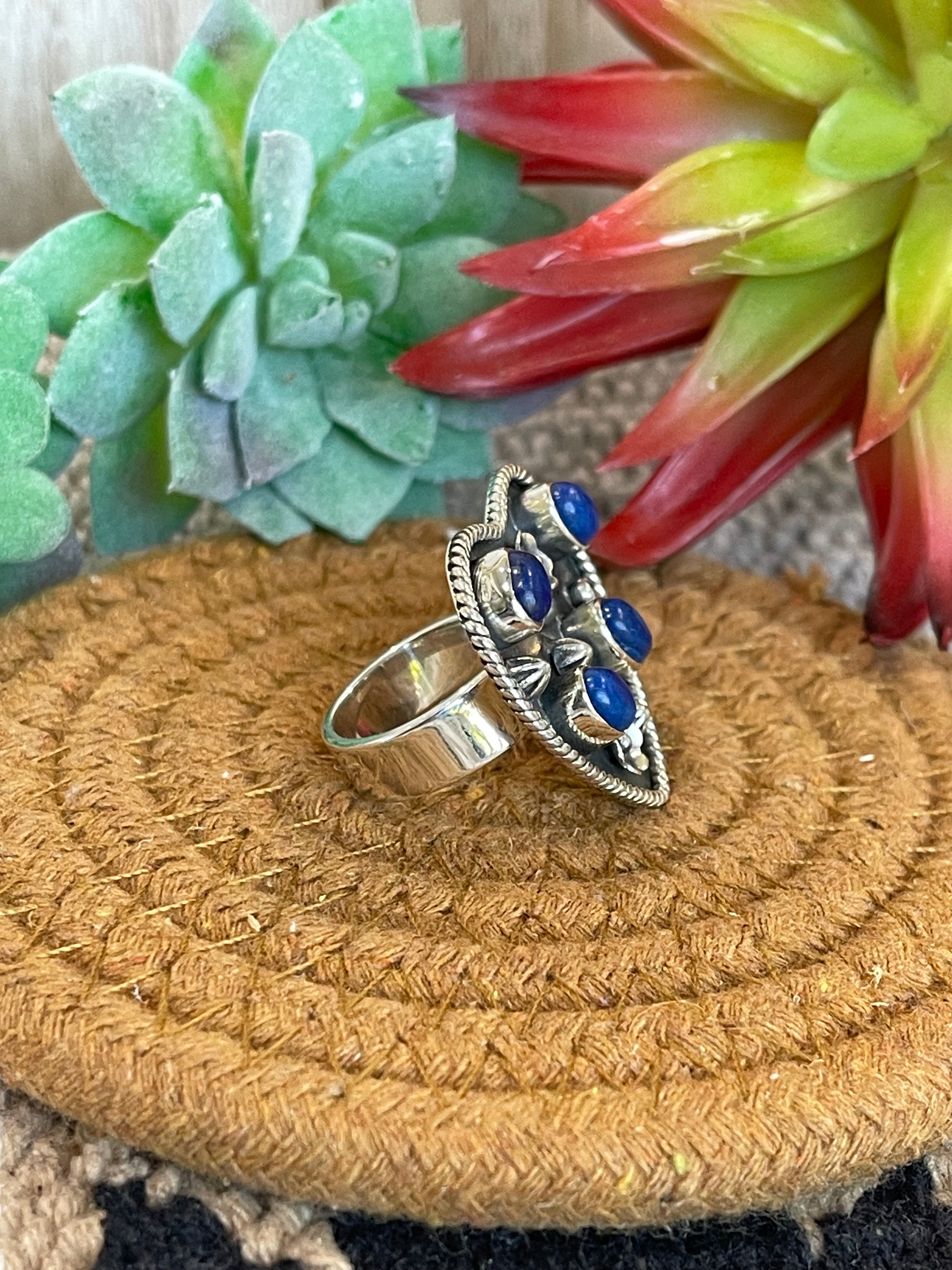 Southwest Handmade Lapis & Sterling Silver Adjustable Heart Ring