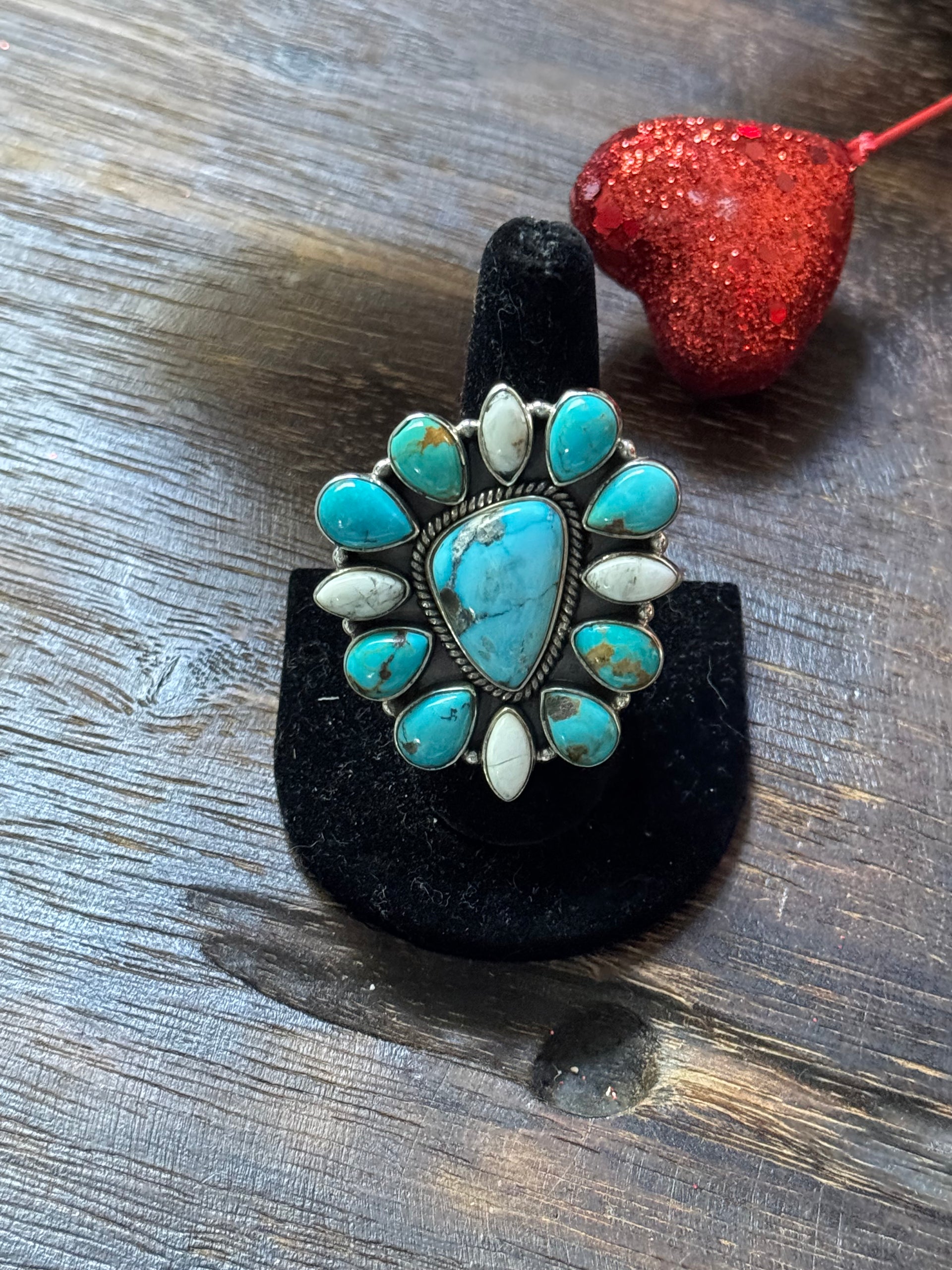 Southwest Handmade Multi Stone & Sterling Silver Adjustable Cluster Ring