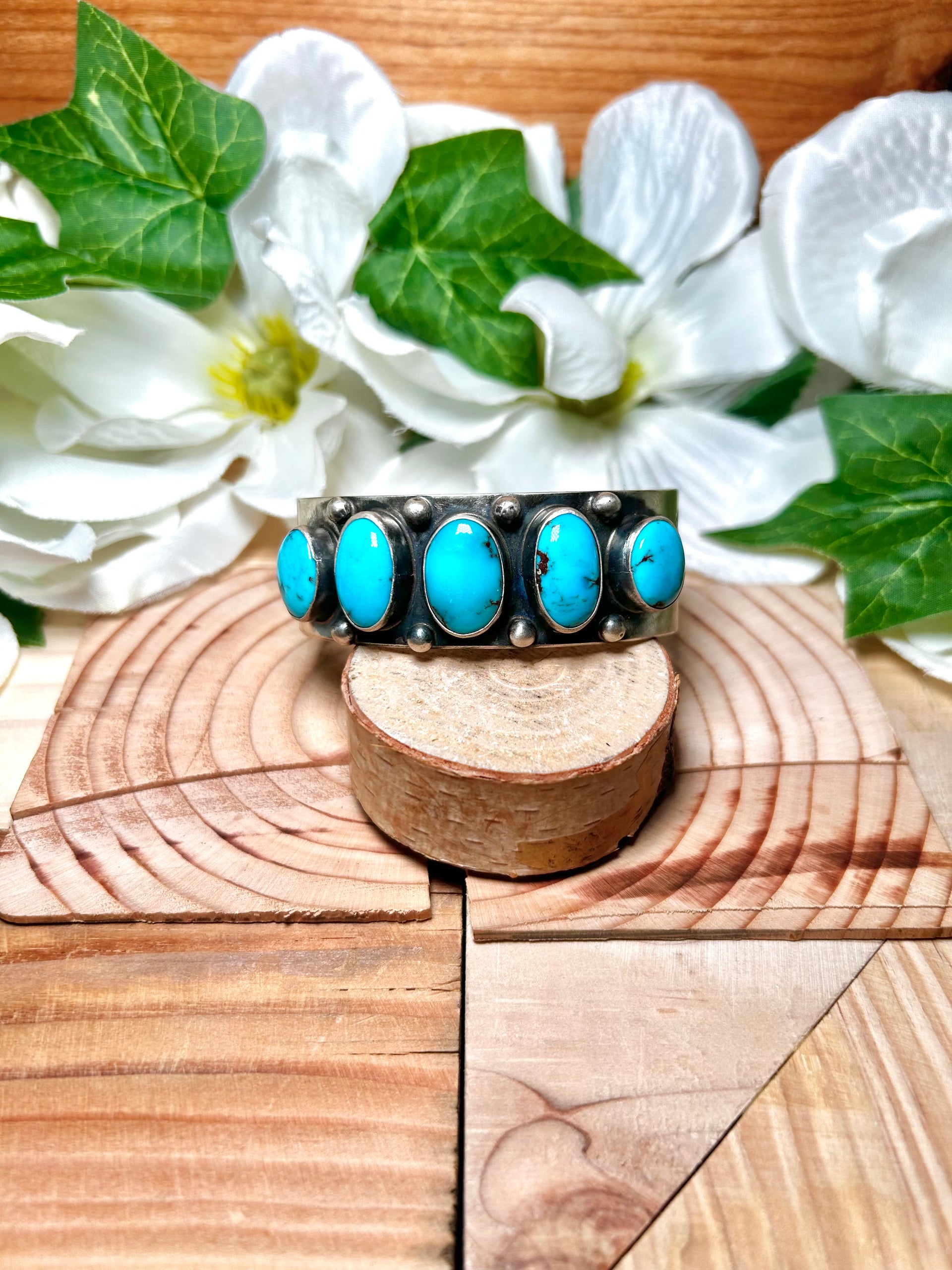 Navajo Made Egyptian Turquoise & Sterling Silver Cuff Bracelet