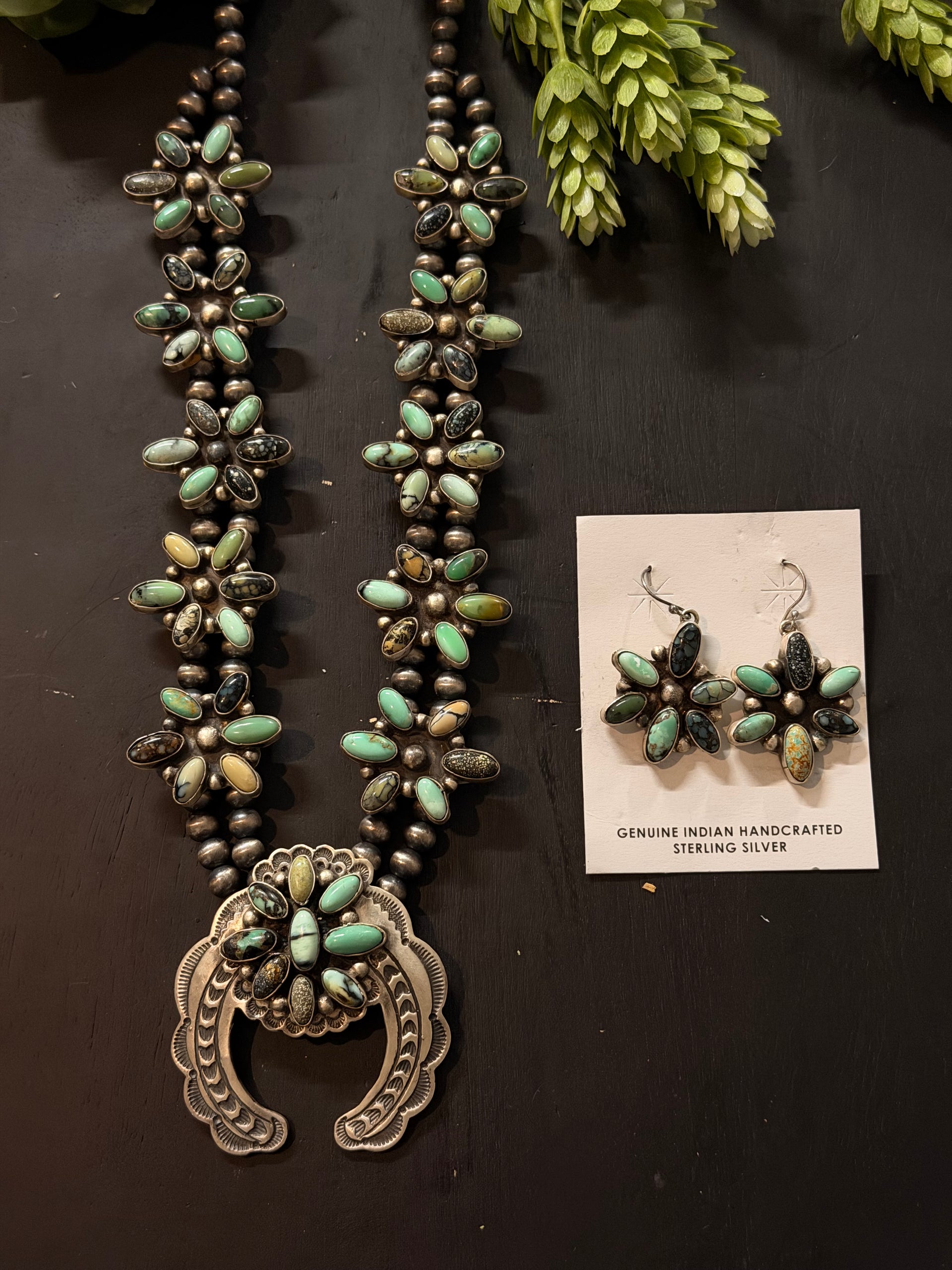 Ray Bennett New Lander Variscite & Sterling Silver Cluster Naja Necklace Setl