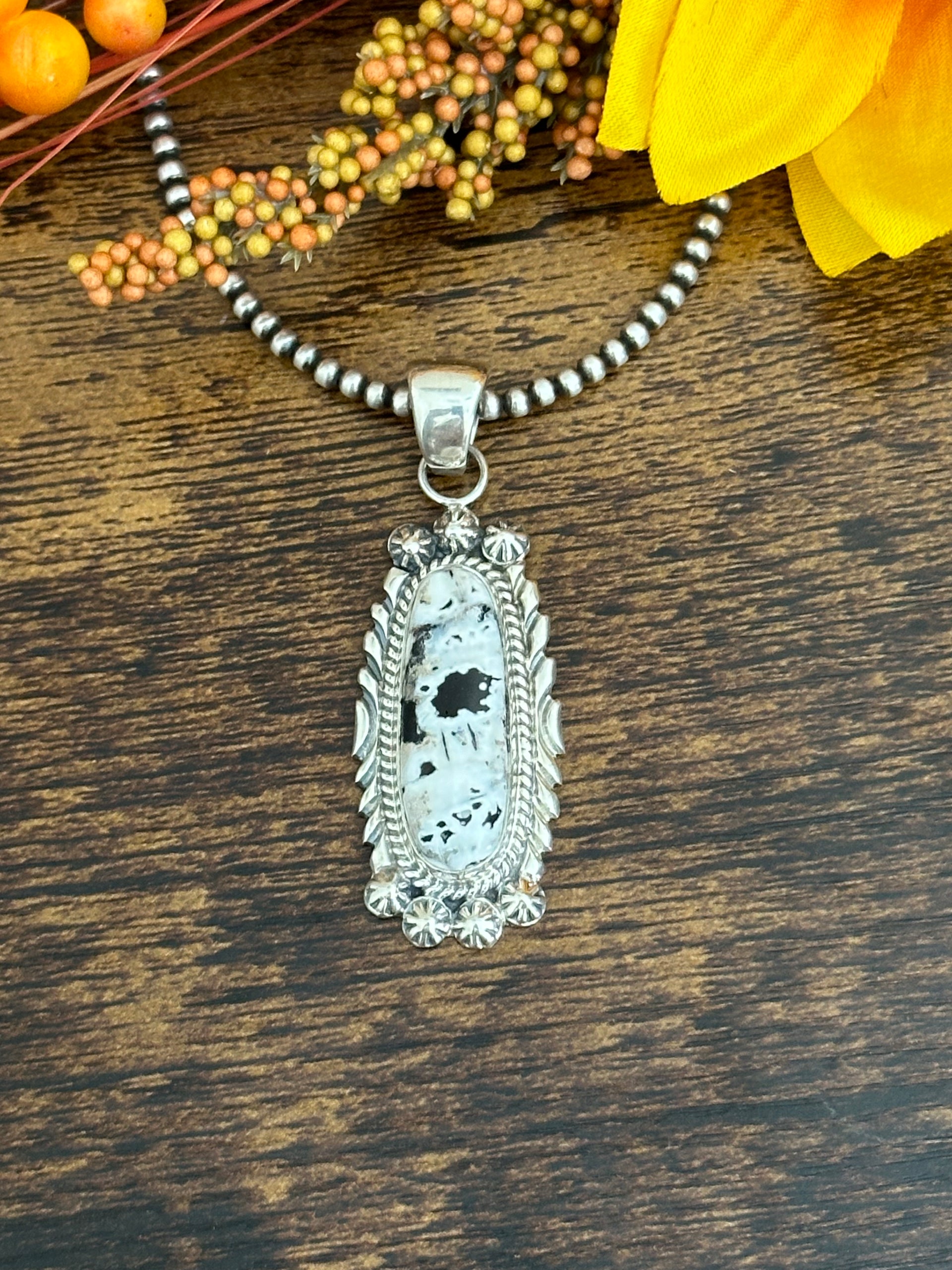 Navajo Made White Buffalo & Sterling Silver Pendant