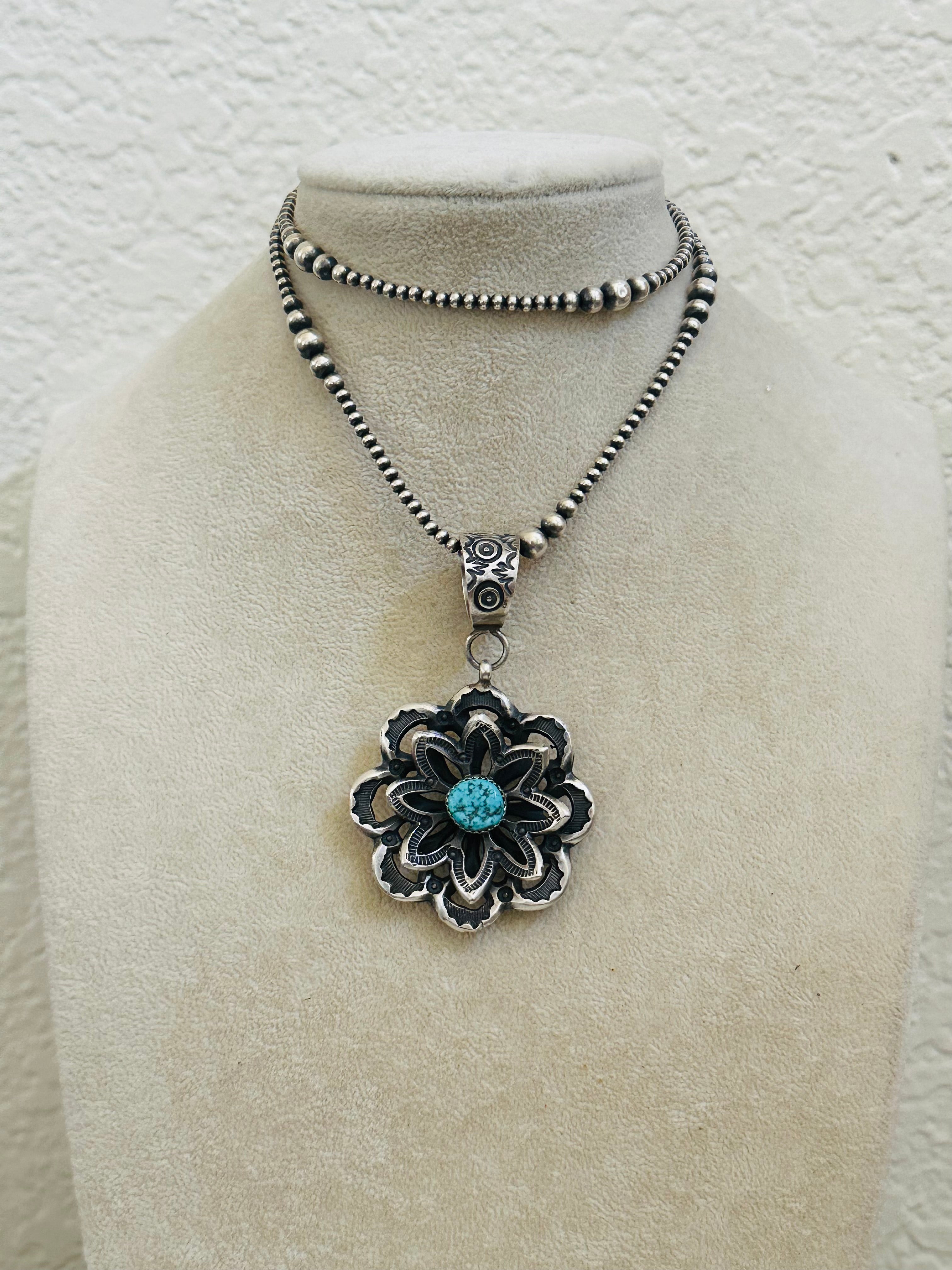 Kindale Billah Kingman Turquoise & Sterling Silver Flower Pendant