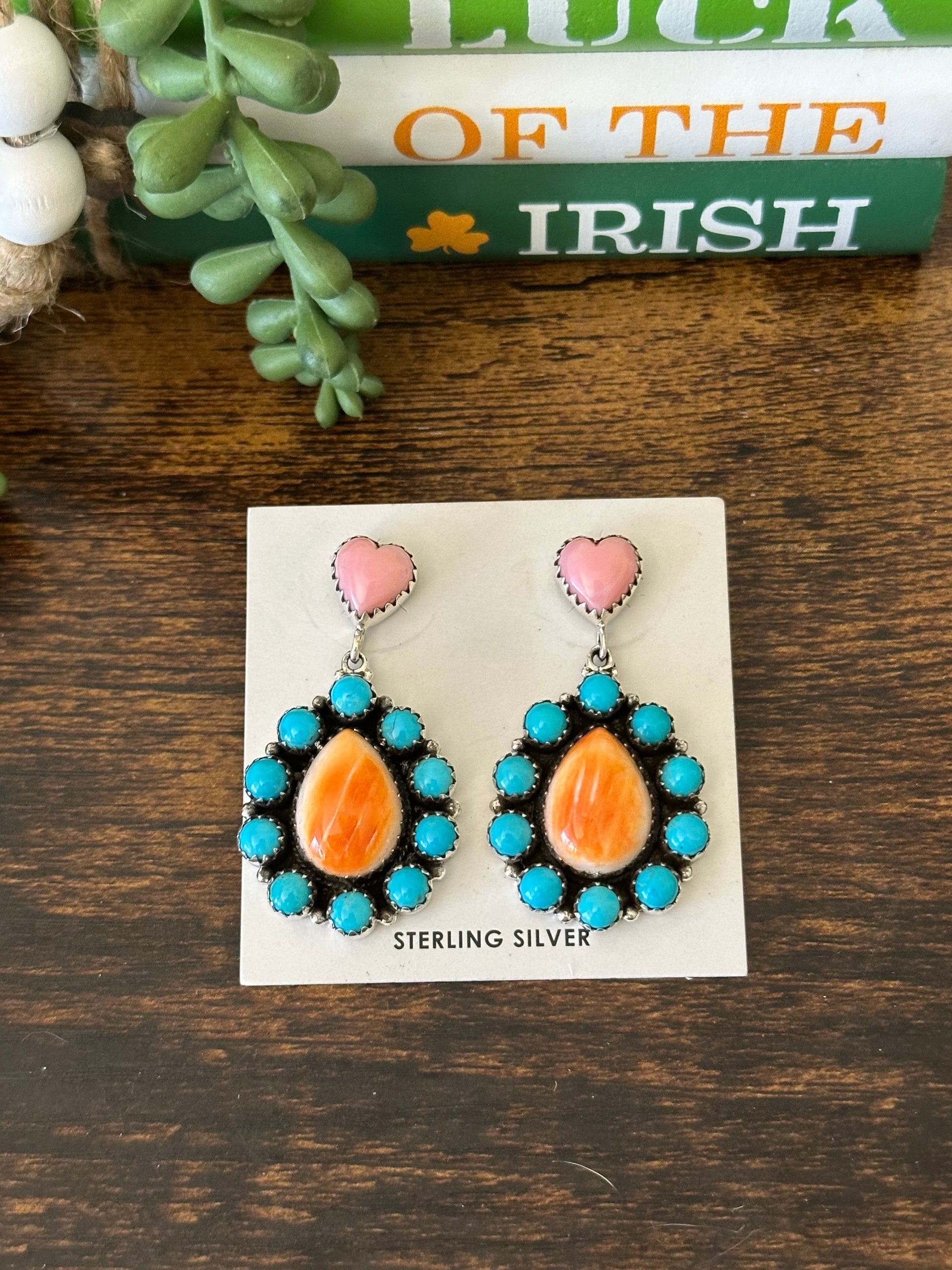 Southwest Handmade Multi Stone & Sterling Silver Post Dangle Earrings