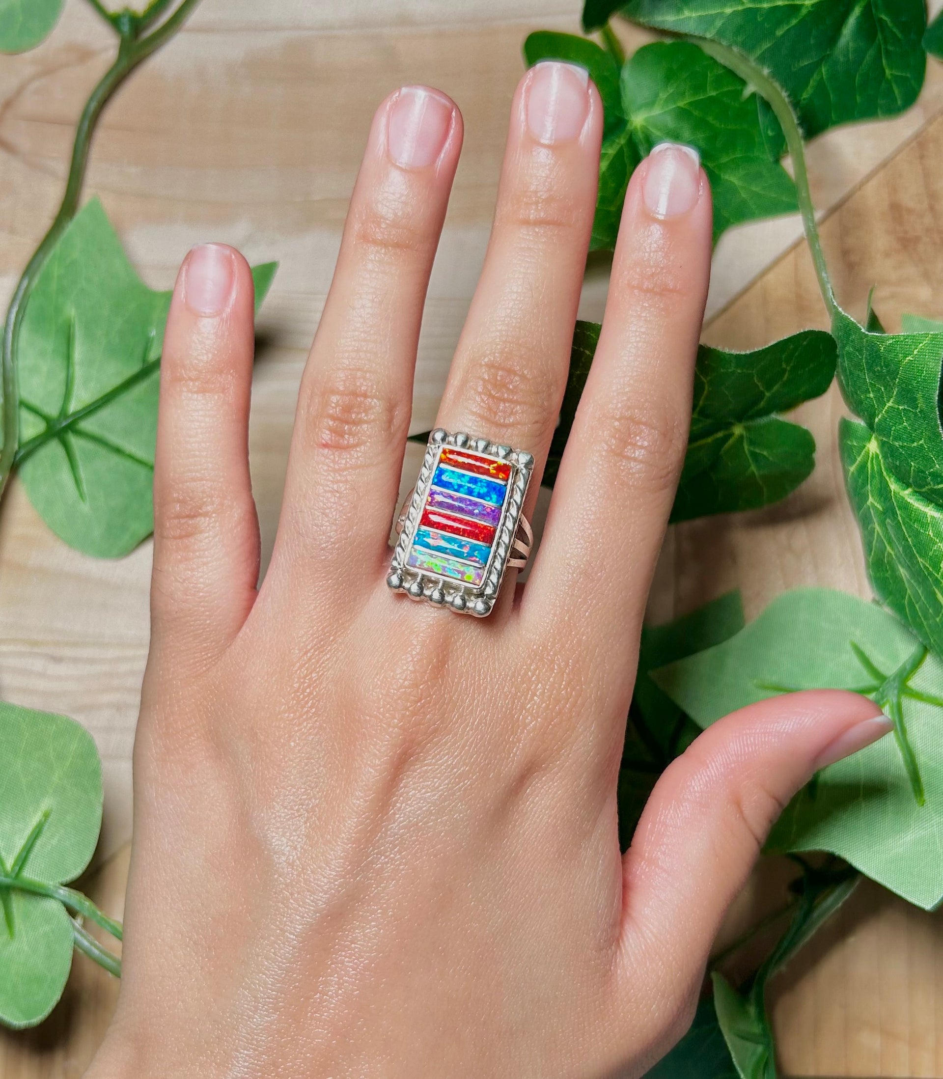 Navajo Made Opal & Sterling Silver Ring Size 7.5