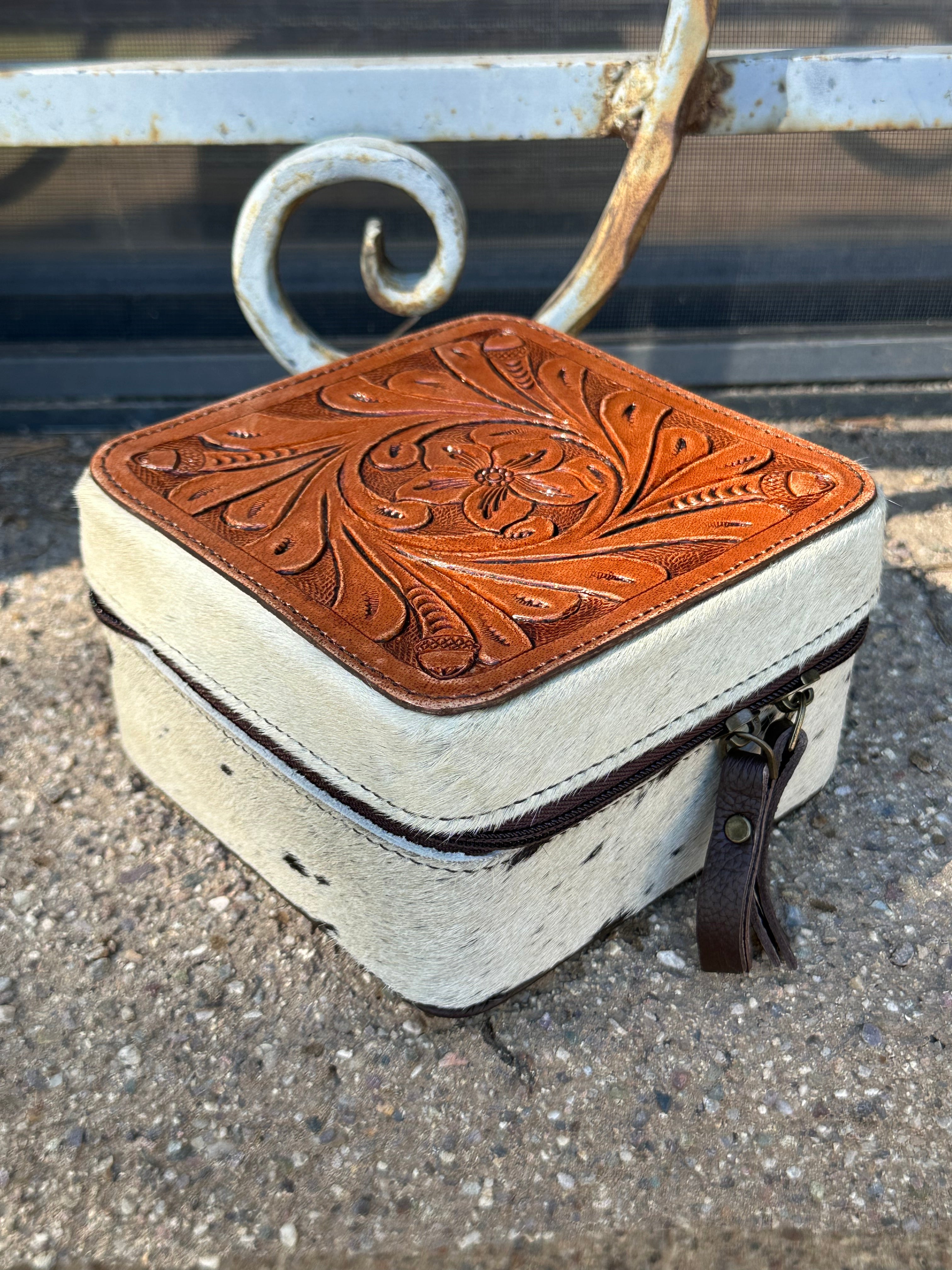 Genuine Tooled Leather Cowhide Jewelry Box