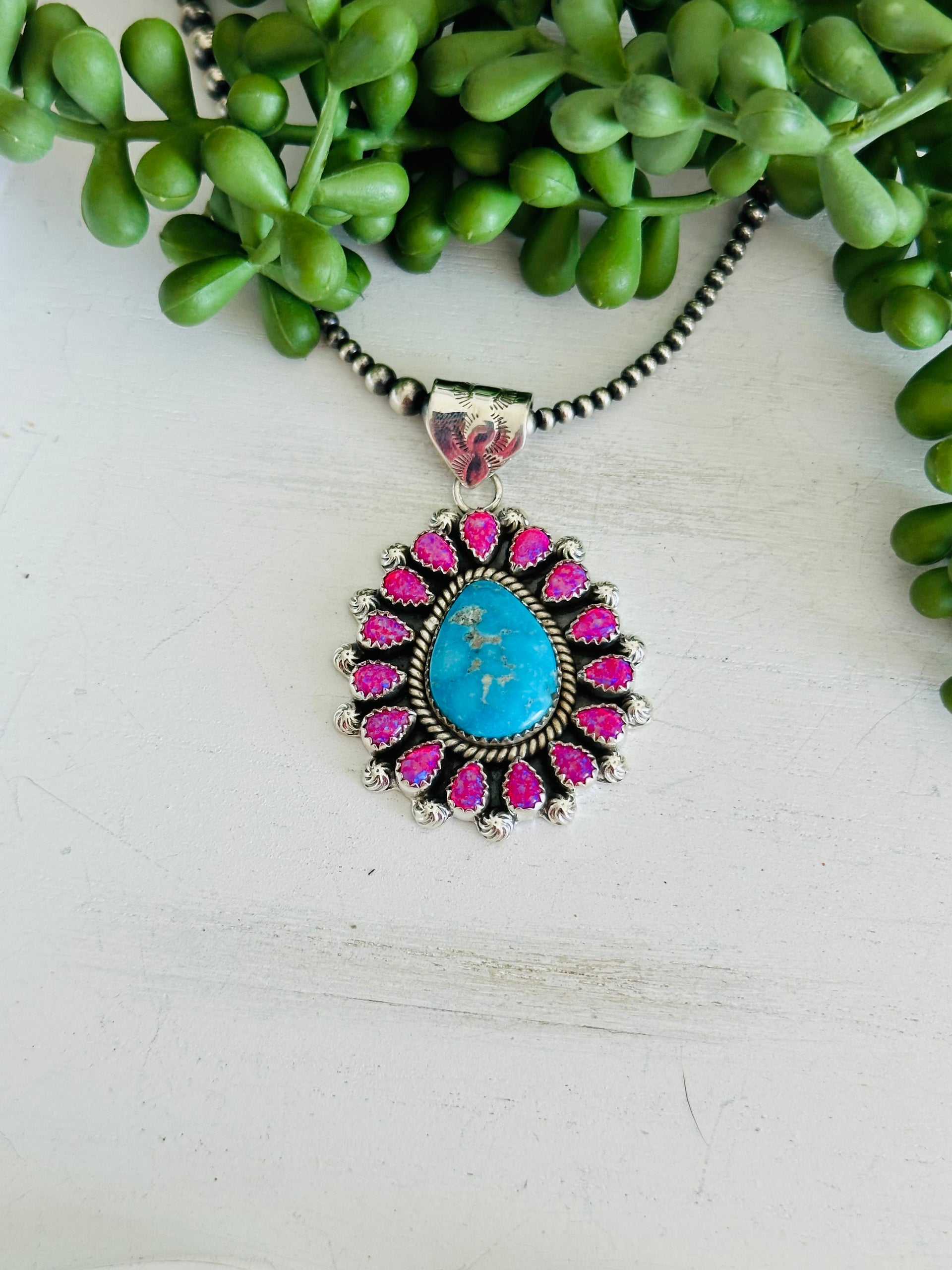 Southwest Handmade Multi Stone & Sterling Silver Cluster Pendant