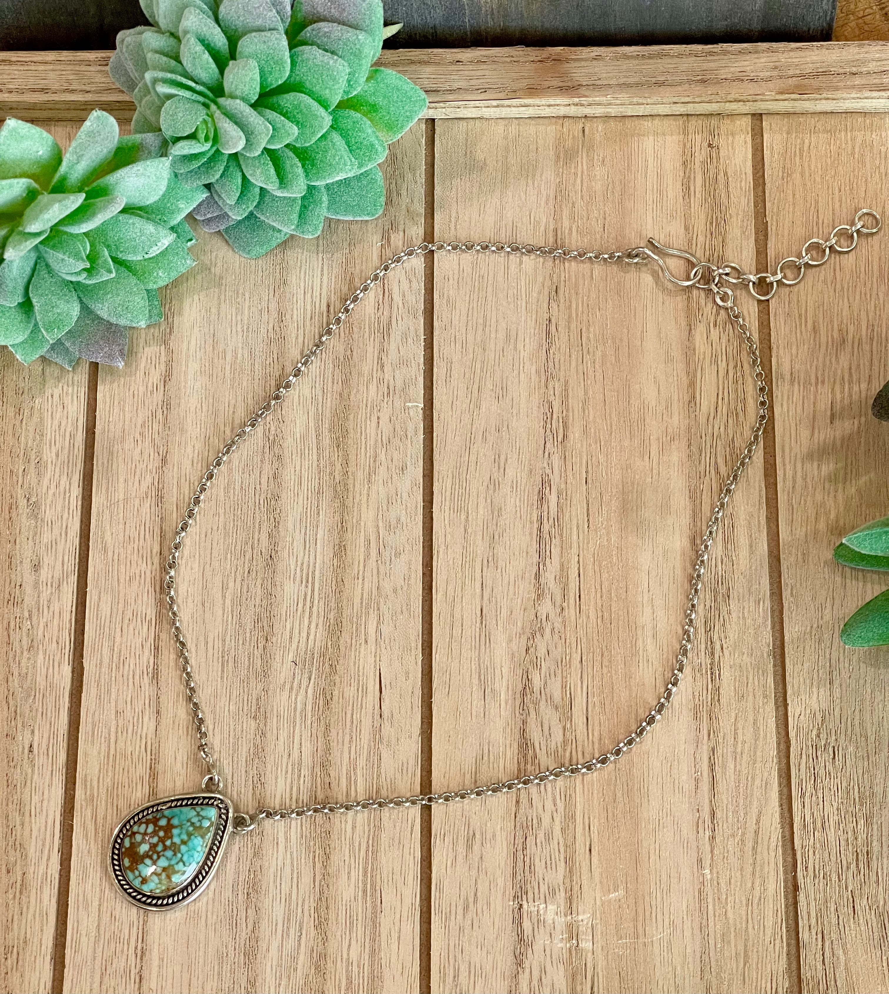 Southwest Handmade Number 8 Turquoise & Sterling Silver Necklace