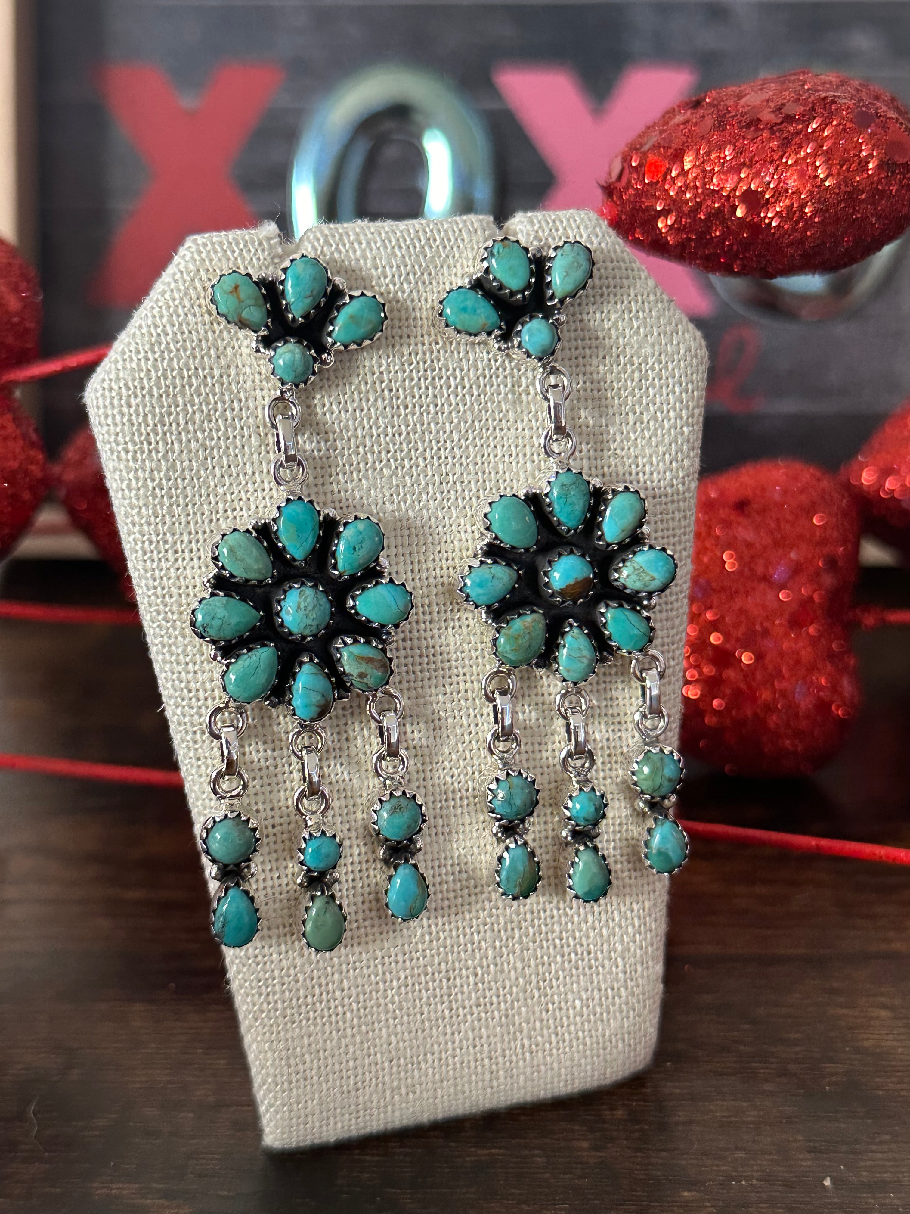 Southwest Handmade Kingman Turquoise & Sterling Silver Post Dangle Earrings