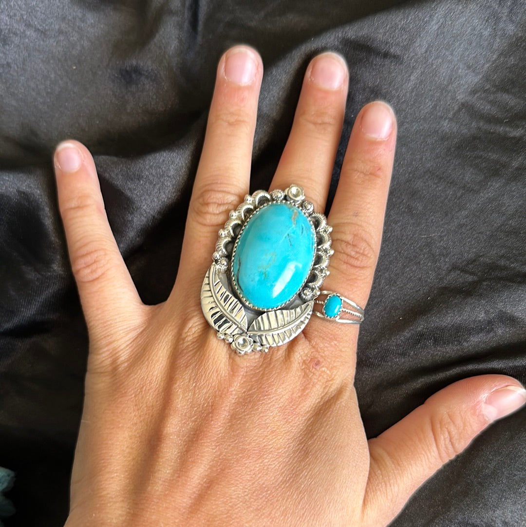 TTD “Retro” Kingman Turquoise & Sterling Silver Adjustable Ring