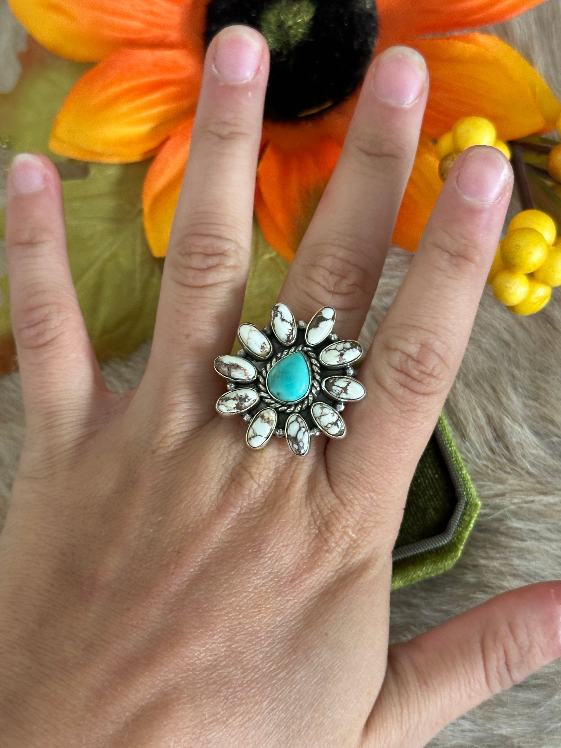 Southwest Handmade Multi Stone & Sterling Silver Adjustable Ring
