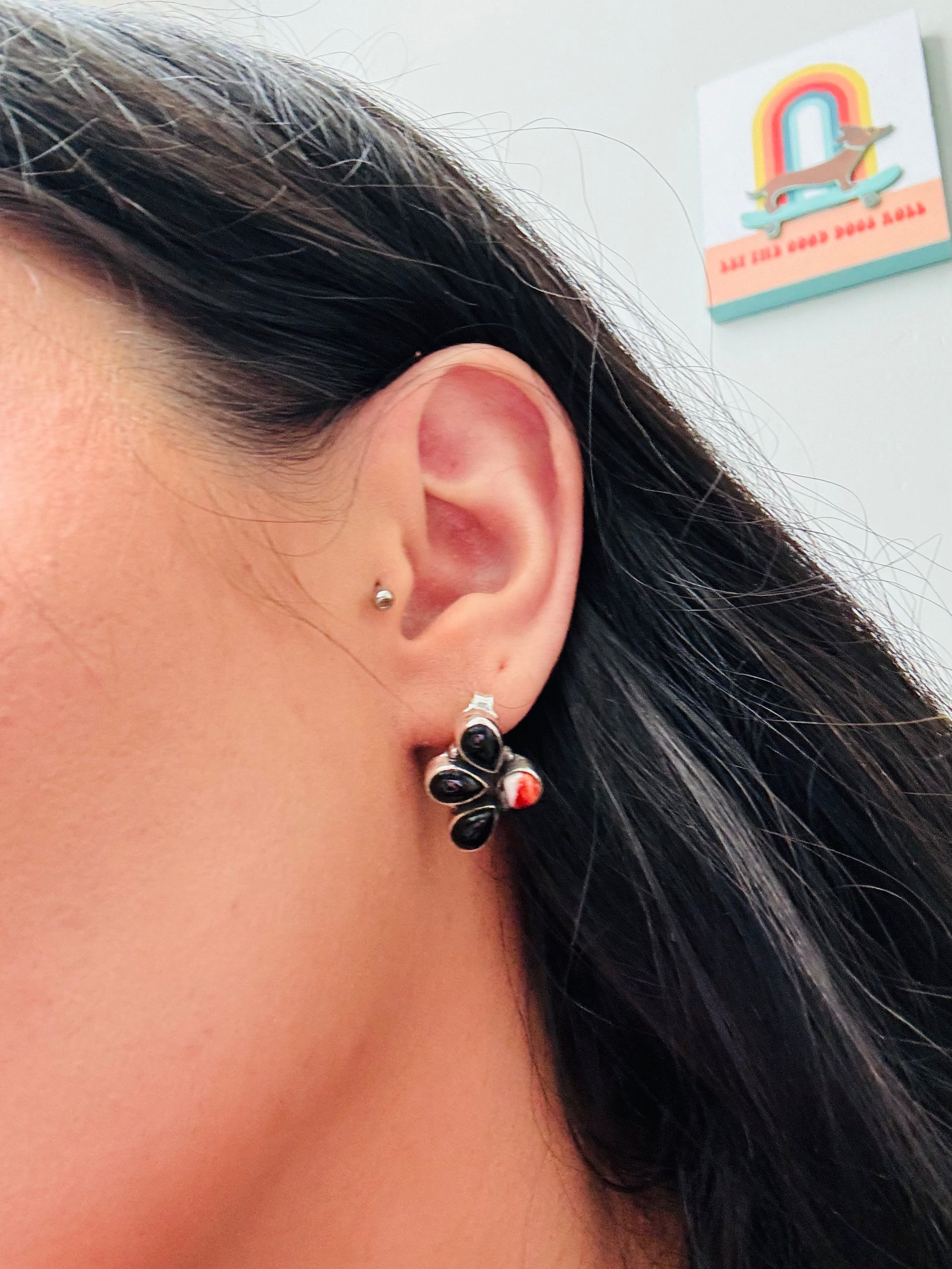 Southwest Handmade Multi Stone & Sterling Silver Post Earrings