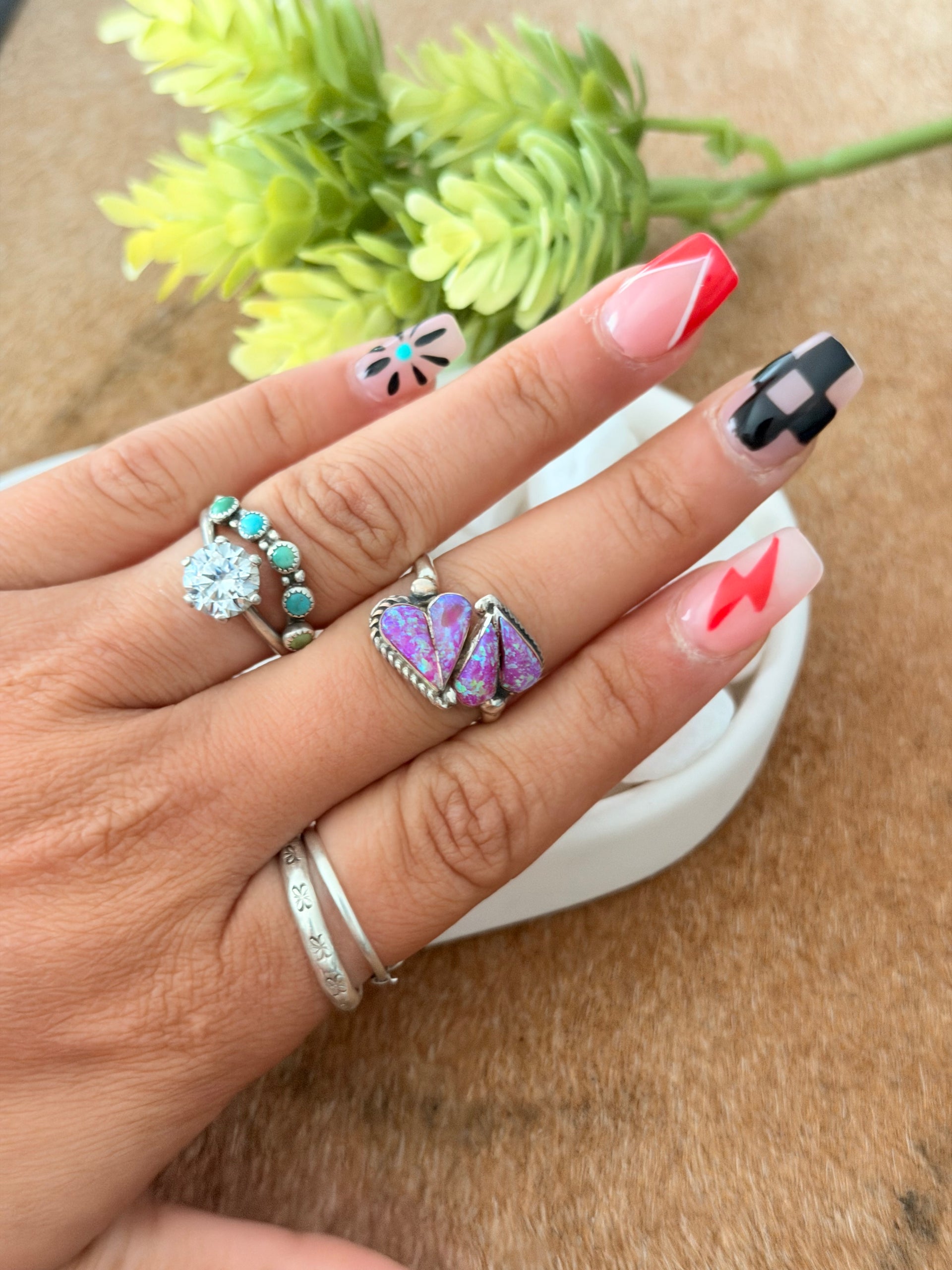 Zuni Made Opal & Sterling Silver Heart Adjustable Ring